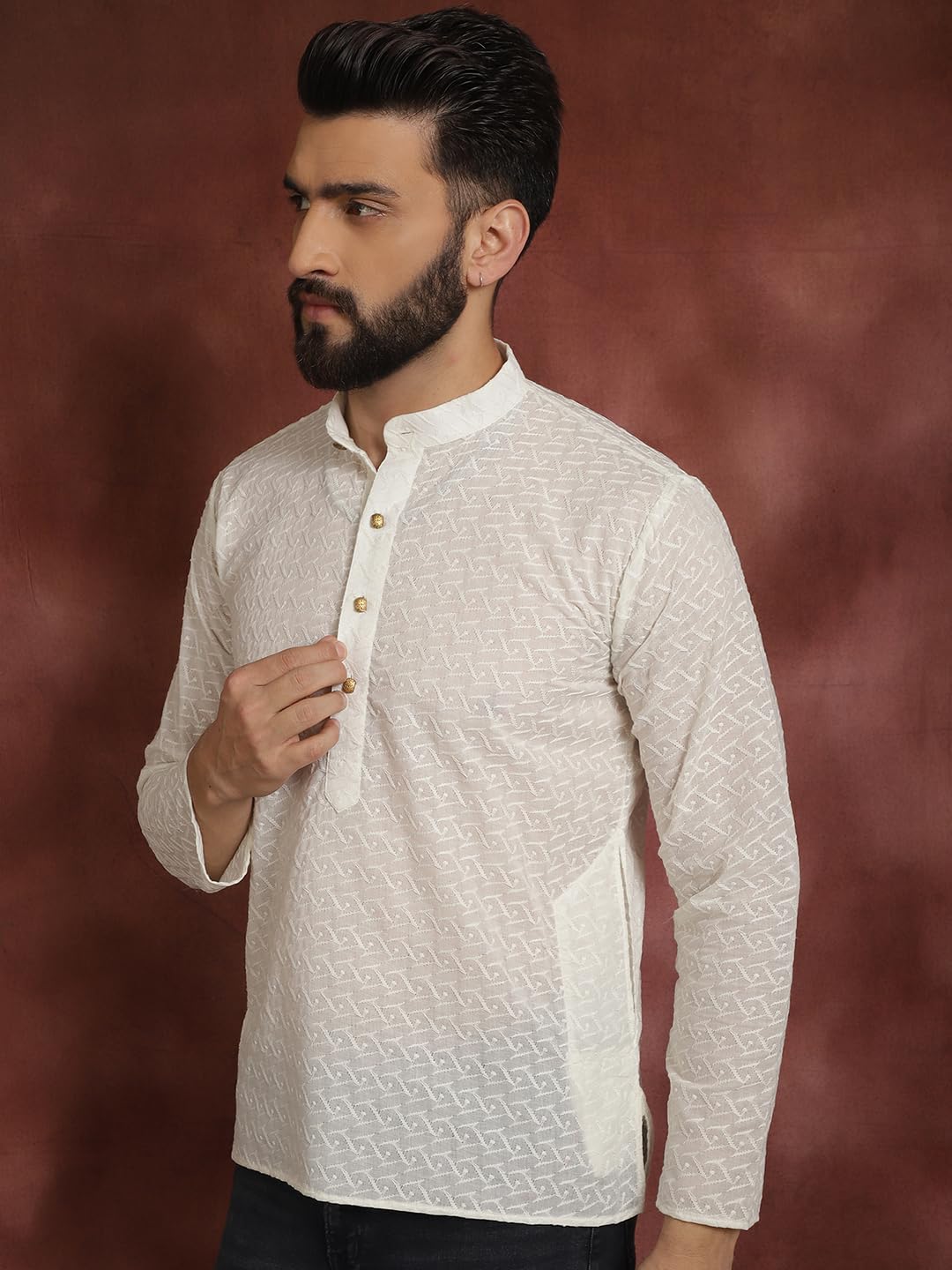 SOJANYA (Since 1958 Men's Cream Pure Chicken Cotton Short Kurta