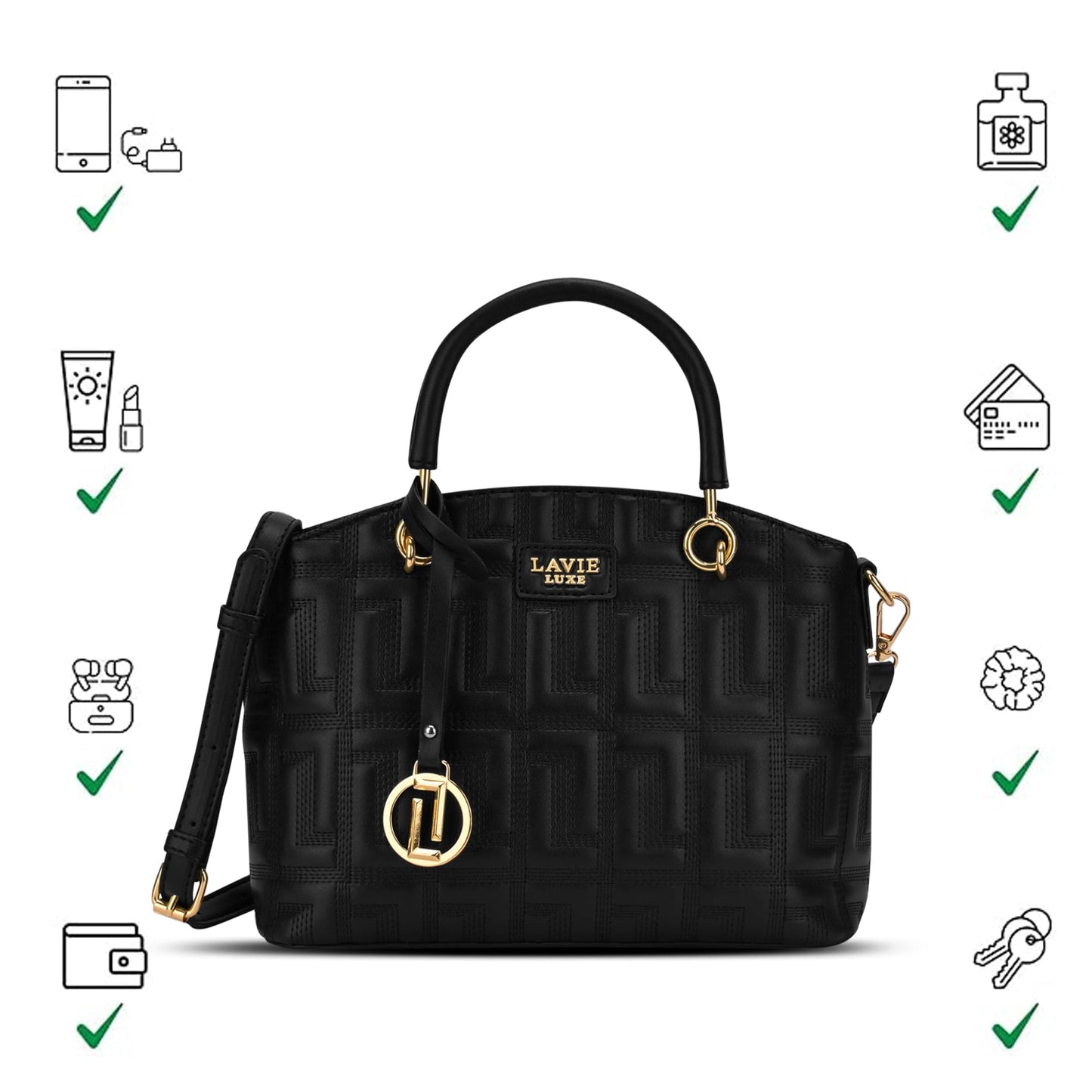 Lavie Luxe Women's Label 25 Small Quilted Satchel Handbag for Women | Satchel Bag for Work | Ladies purse | Stylish Shoulder Bag | Ladies Gift