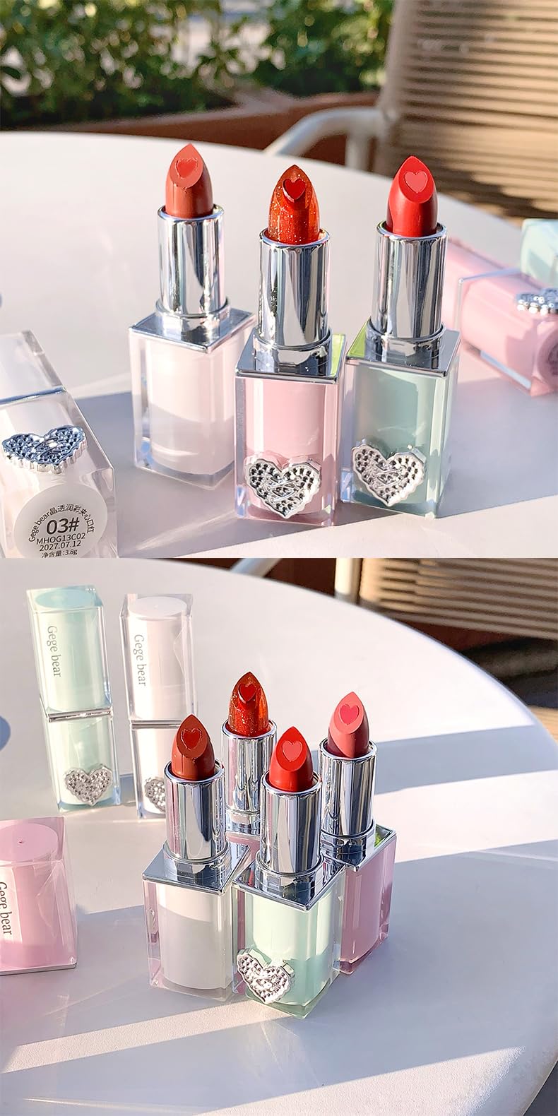 Gege Bear Crystal Clear Love Sandwich Lipstick for Women | Glossy Mirror Shine | Moisturizing, Lightweight & Non-Sticky Formula | Love-Tinted Colors that Glide Like Butter | 6 Irresistible Shades to Steal the Spotlight | (03# Frozen Lime Black Tea, 3.8g)