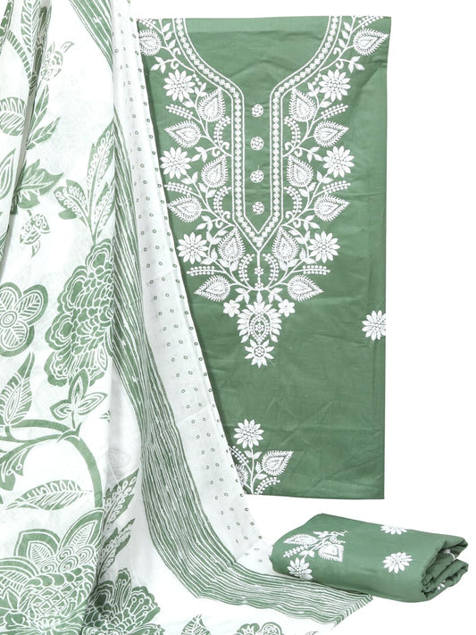 S SALWAR STUDIO Cotton Embroidered Green Unstitched Dress Material