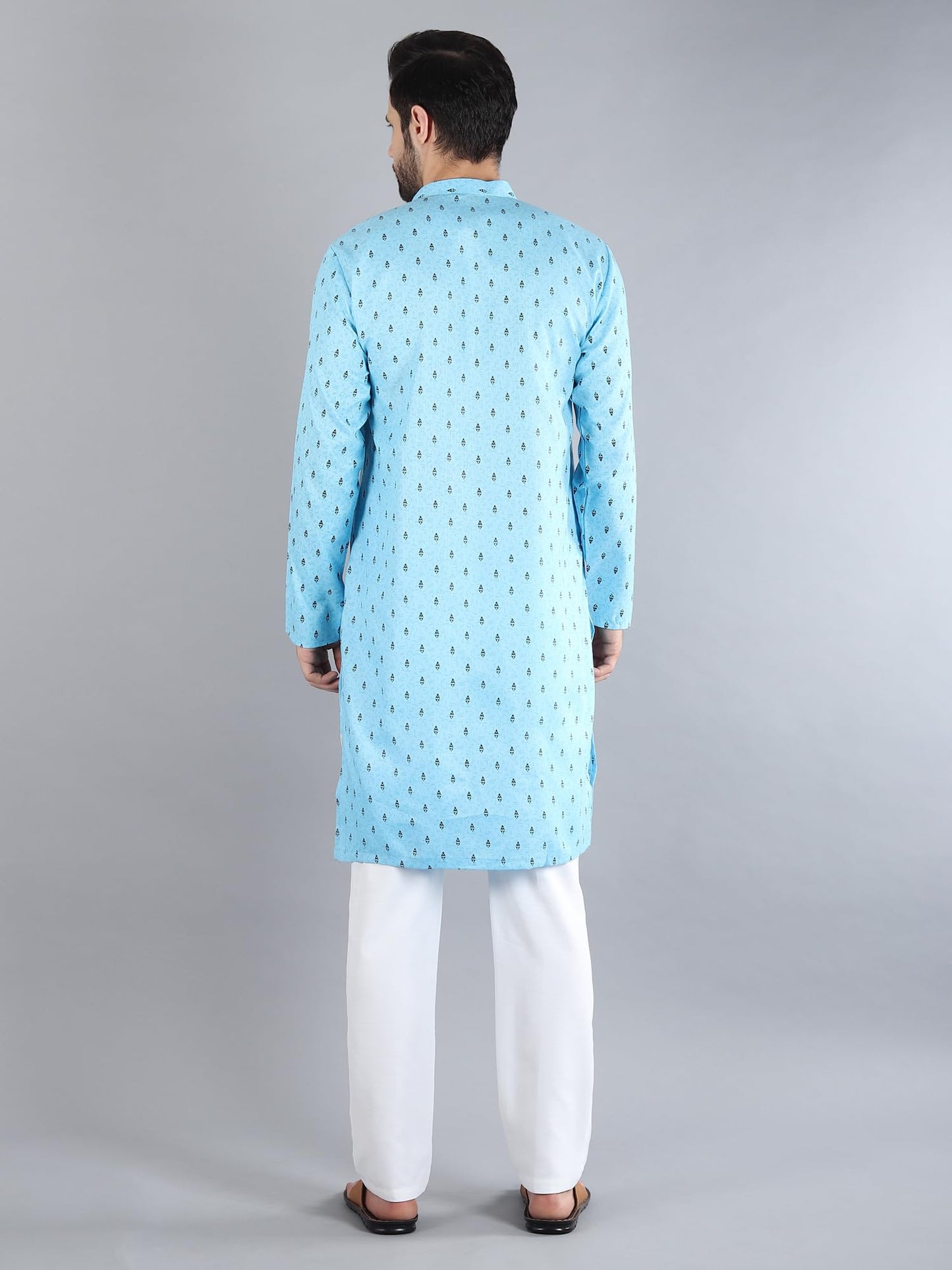 Uri and MacKenzie Mens Cotton Woven Casual Kurta Pajama set (46, Sky Blue Kurta & White Pant)