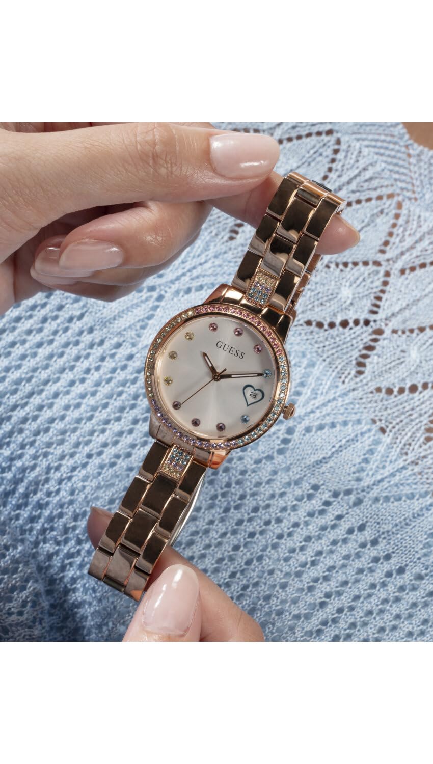 GUESS Stainless Steel Women White Analog Round Dial Watch- Gw0657L3, Pink Band