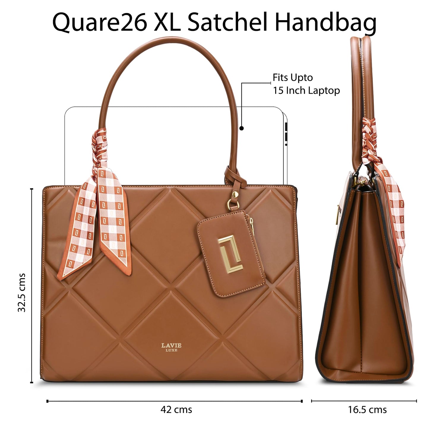 Lavie Luxe Women's Quare26 Extra Large Laptop Satchel Bag | Upto 14 Inch | Satchel Handbag for Work | Ladies Purse | Stylish Shoulder Bag | Gift for Women