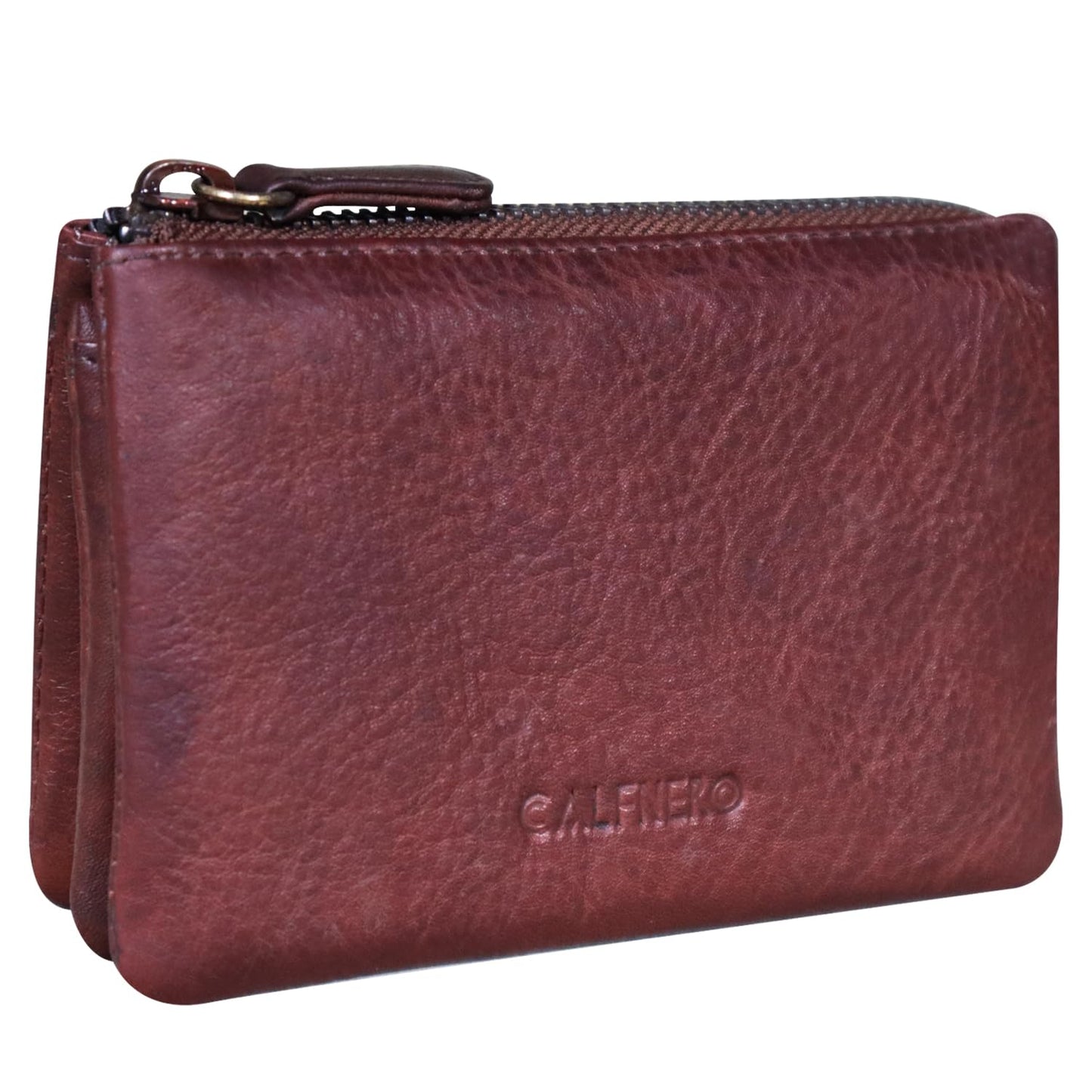 Calfnero Women's Genuine Leather Wallet-Long Purse Wallet, Zip Pocket and Note Compartments (Brown)