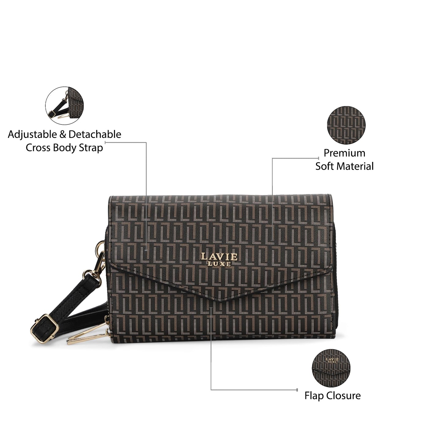 Lavie Luxe Women's Mono Sally 2C Crossbody Sling Bag | Ladies Purse Handbag | Gift for Women