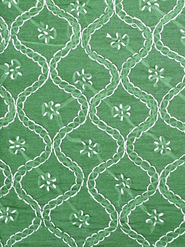 Ada Hand Embroidered Lucknowi Chikankari Unstitched Cotton Dress Material Suit Piece with Dupatta for Women 01A882364 Forest Green