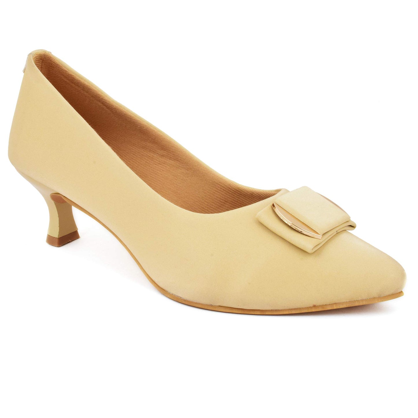 XE Looks Women's Cream Classic Kitten Heels | Pointed Toe Pumps with Stylish Gold Buckle | Elegant & Comfortable Kitten Heels For Girls & Women