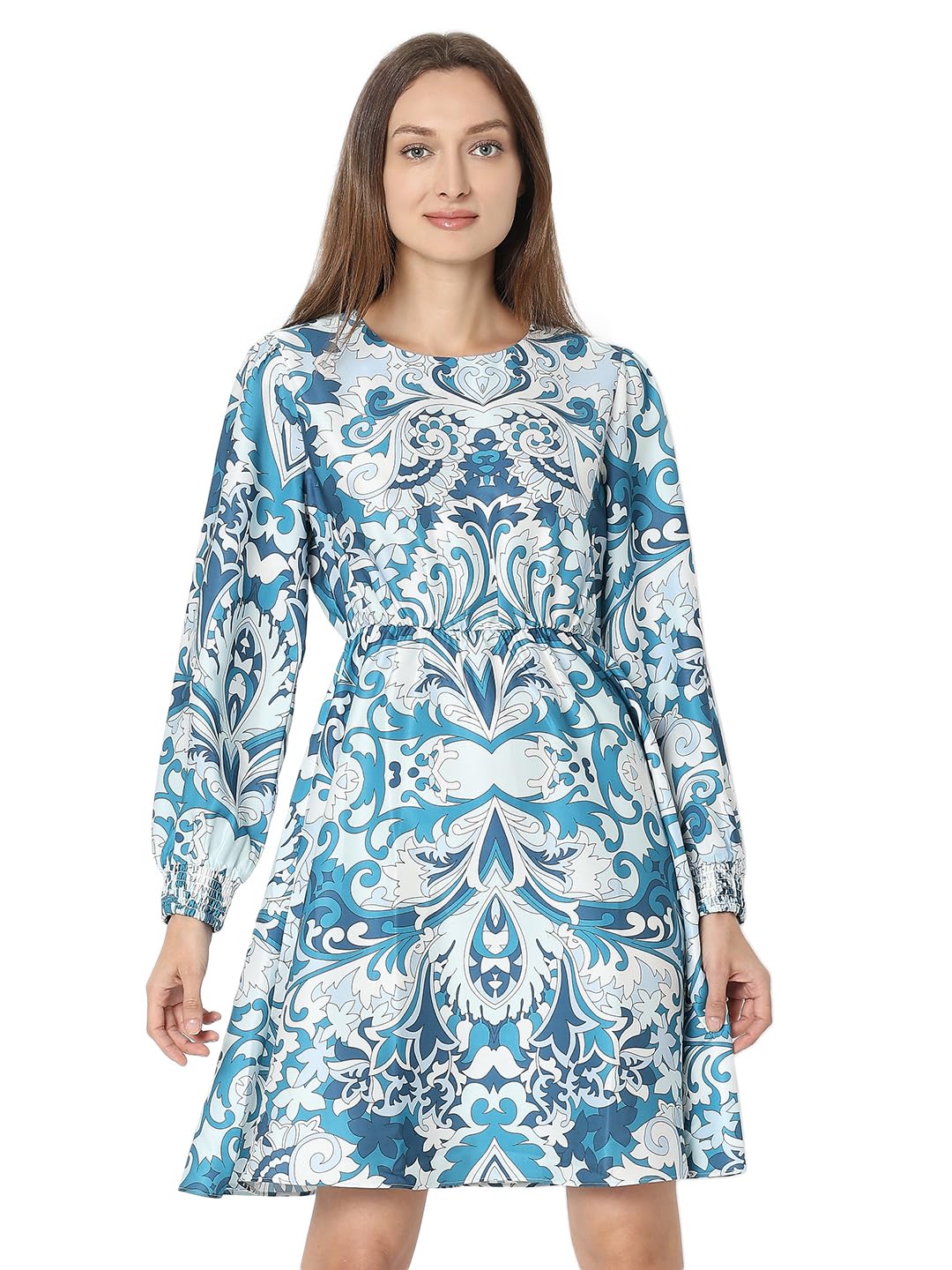 Vero Moda Women's Polyester A-Line Above The Knee Dress (10318696-Storm Blue_Storm