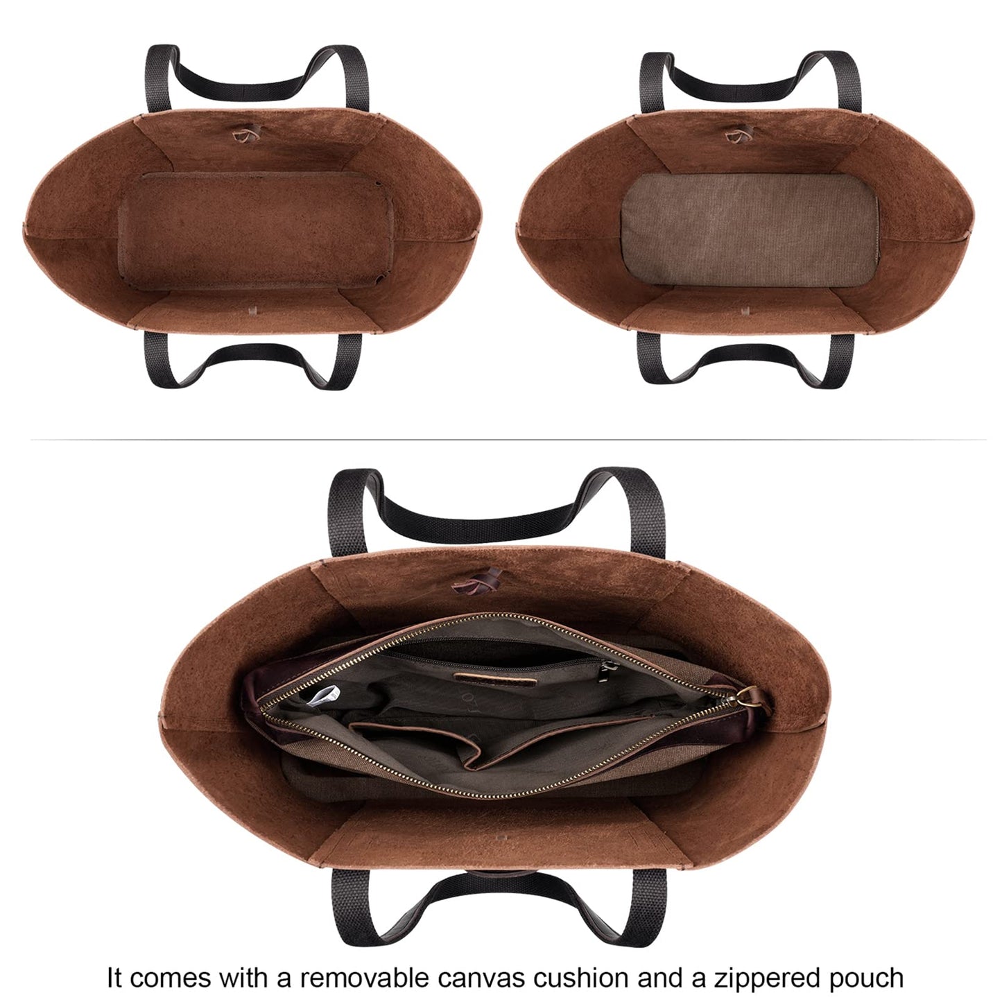 S-ZONE Vintage Genuine Leather Shoulder Tote Bag for Women (Large) - Light Brown