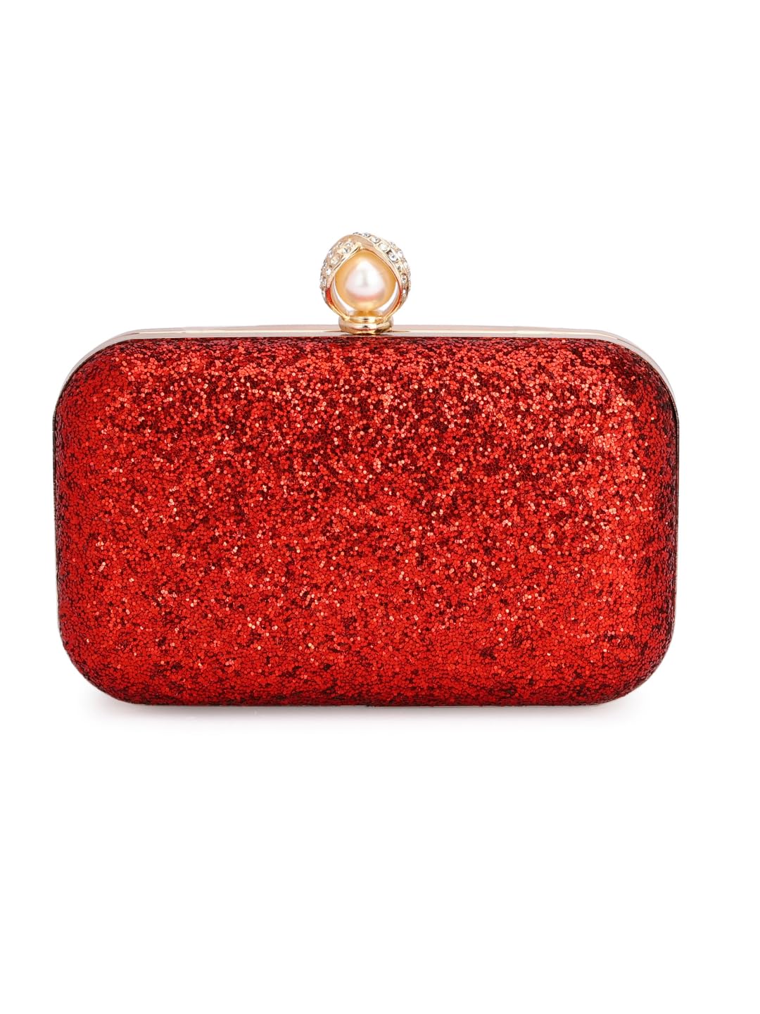 TOOBA Women's Handcrafted Beautiful Bling Box Clutch Bag (Red Pearl)