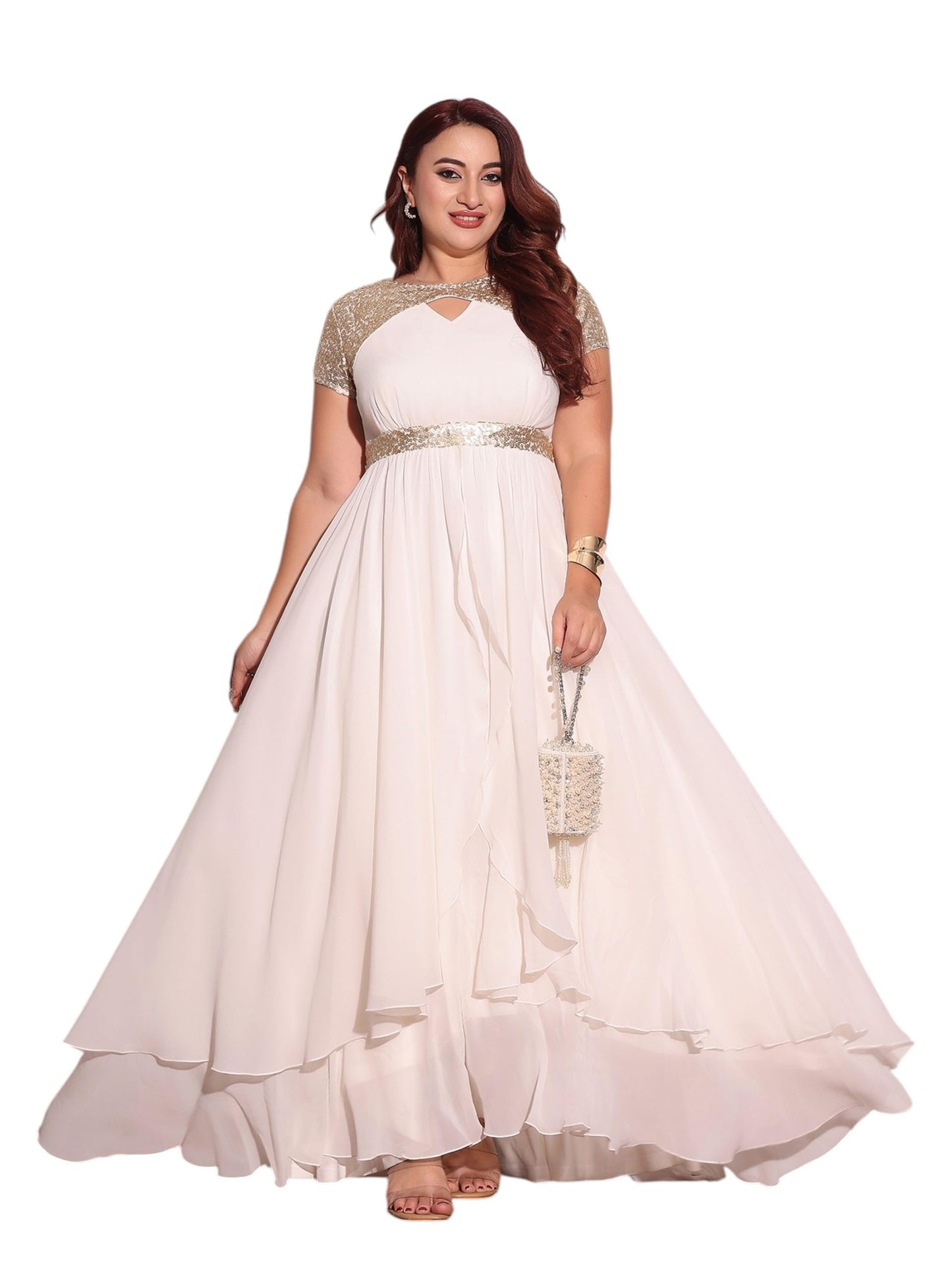 Miss Chase A+ Women's Short Sleeve Maxi Dress (APSS22D16-18-556-03, Cream White, S)