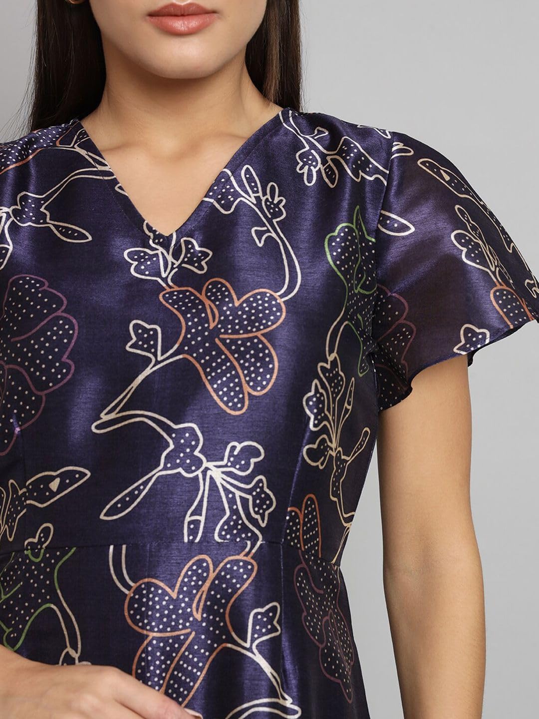 Powersutra Printed Silk Dress for Women | A-line Dress for Women | Office Wear | Blue