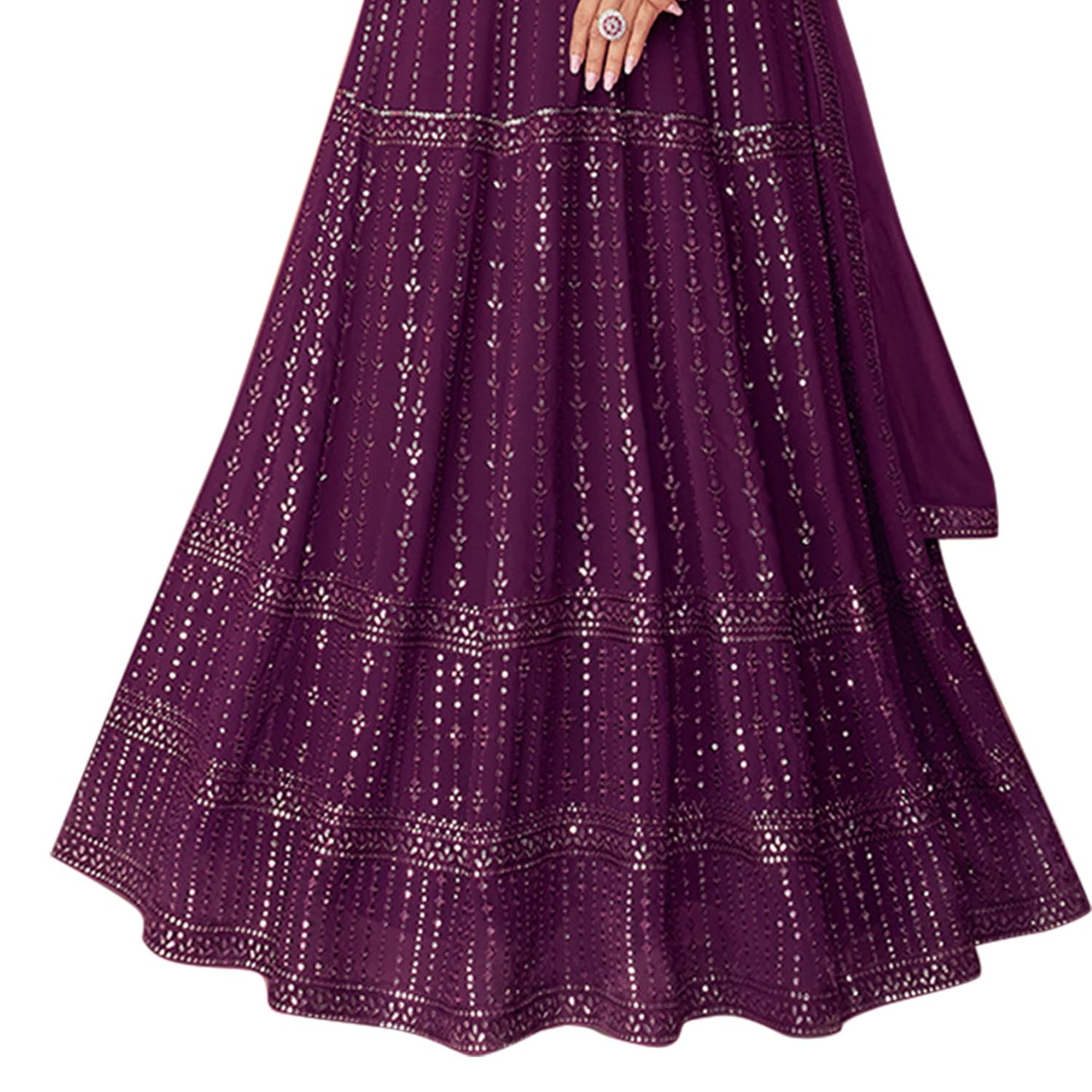 Uday Enterprise Women Faux georgette With Soft Silk Semi stitched Embroidery and Sequence Work Purple Color Designer Gown