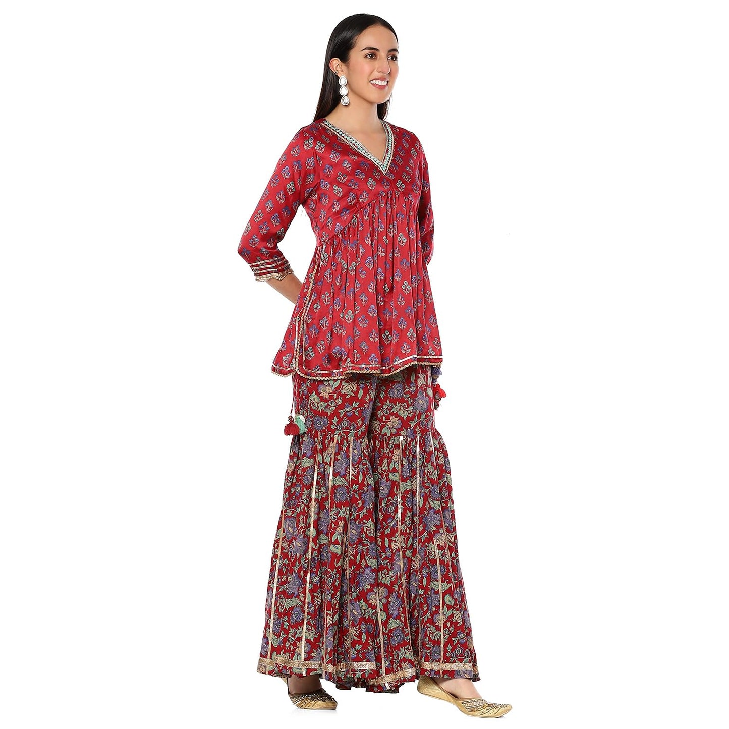 BIBA Women's Viscose Kurta (SKDCHINTZ9264AW24CHERED_Cherry Red