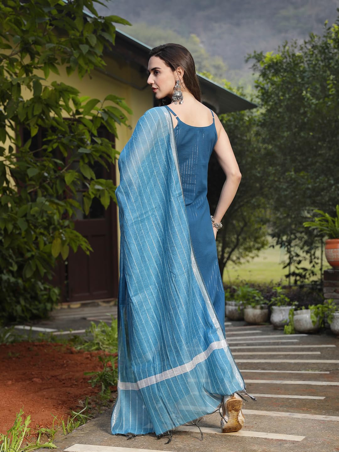 Stylum Women's Woven Design Cotton Blend Straight Kurta Pant Dupatta Set