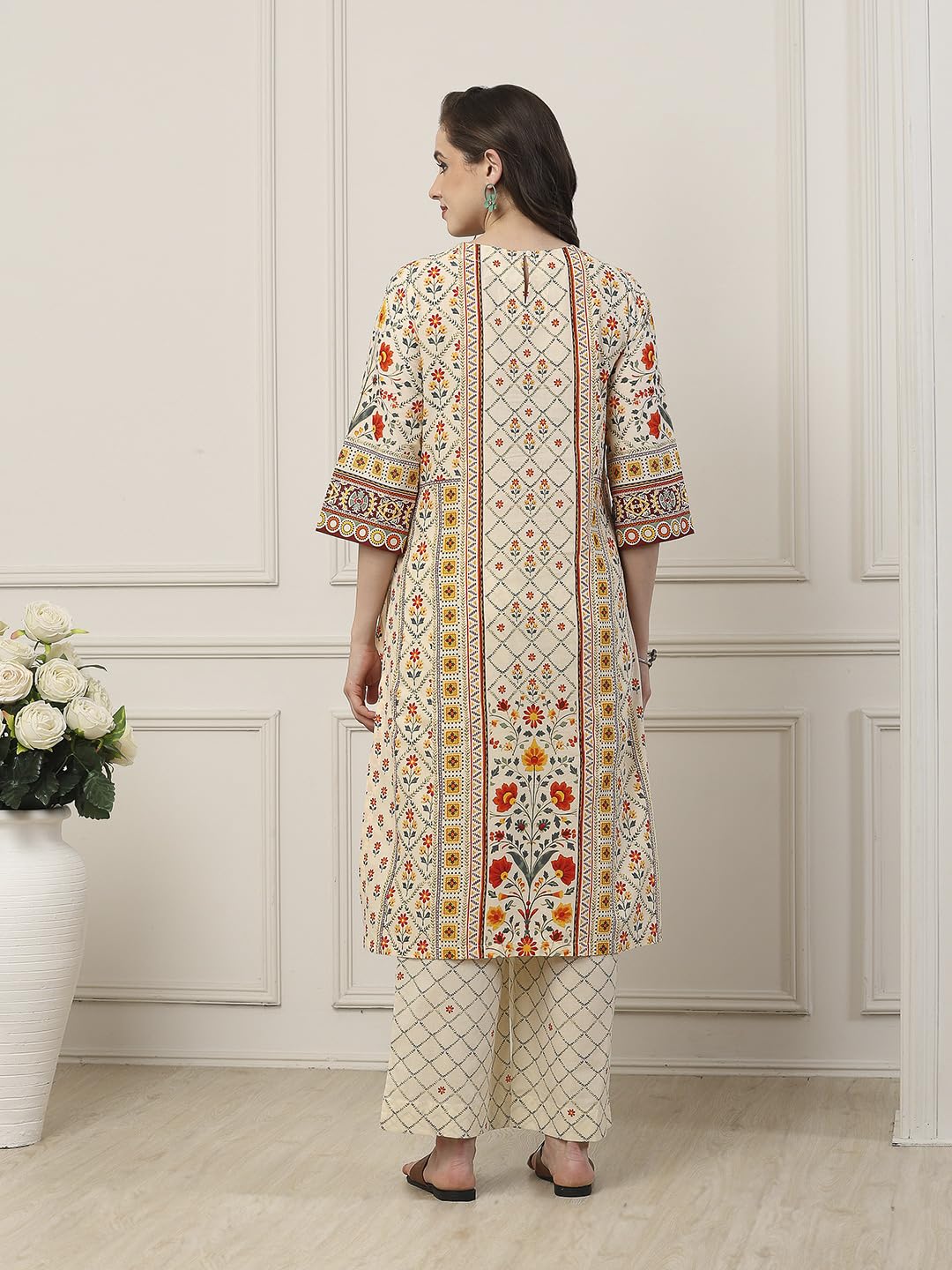 Biba Women Beige Cotton Straight Suit Set_32