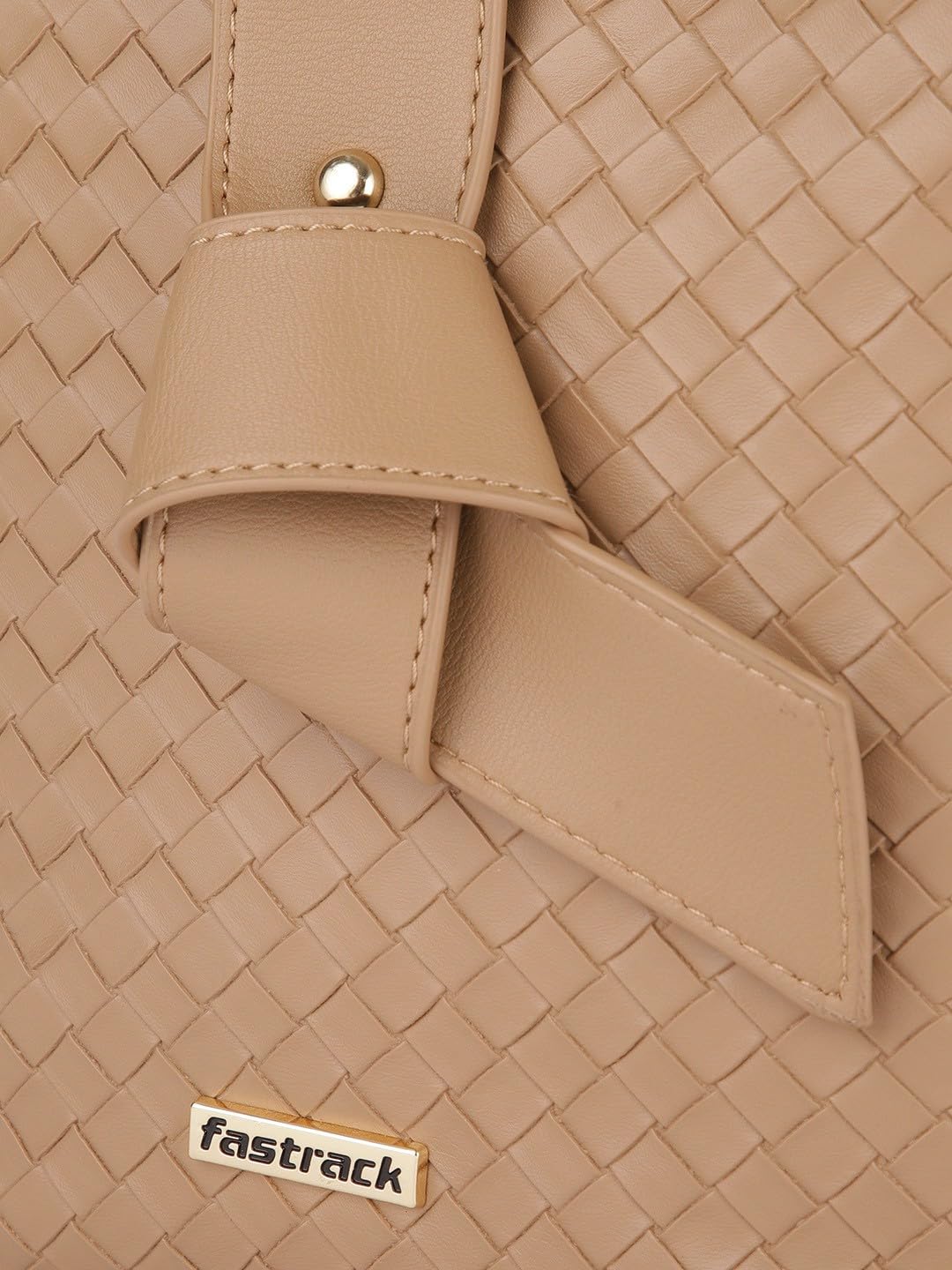 Fastrack Taupe Woven Design Bucket Bag for Women, Girls and Ladies | with Detachable Sling Strap | Handheld Bag for Women