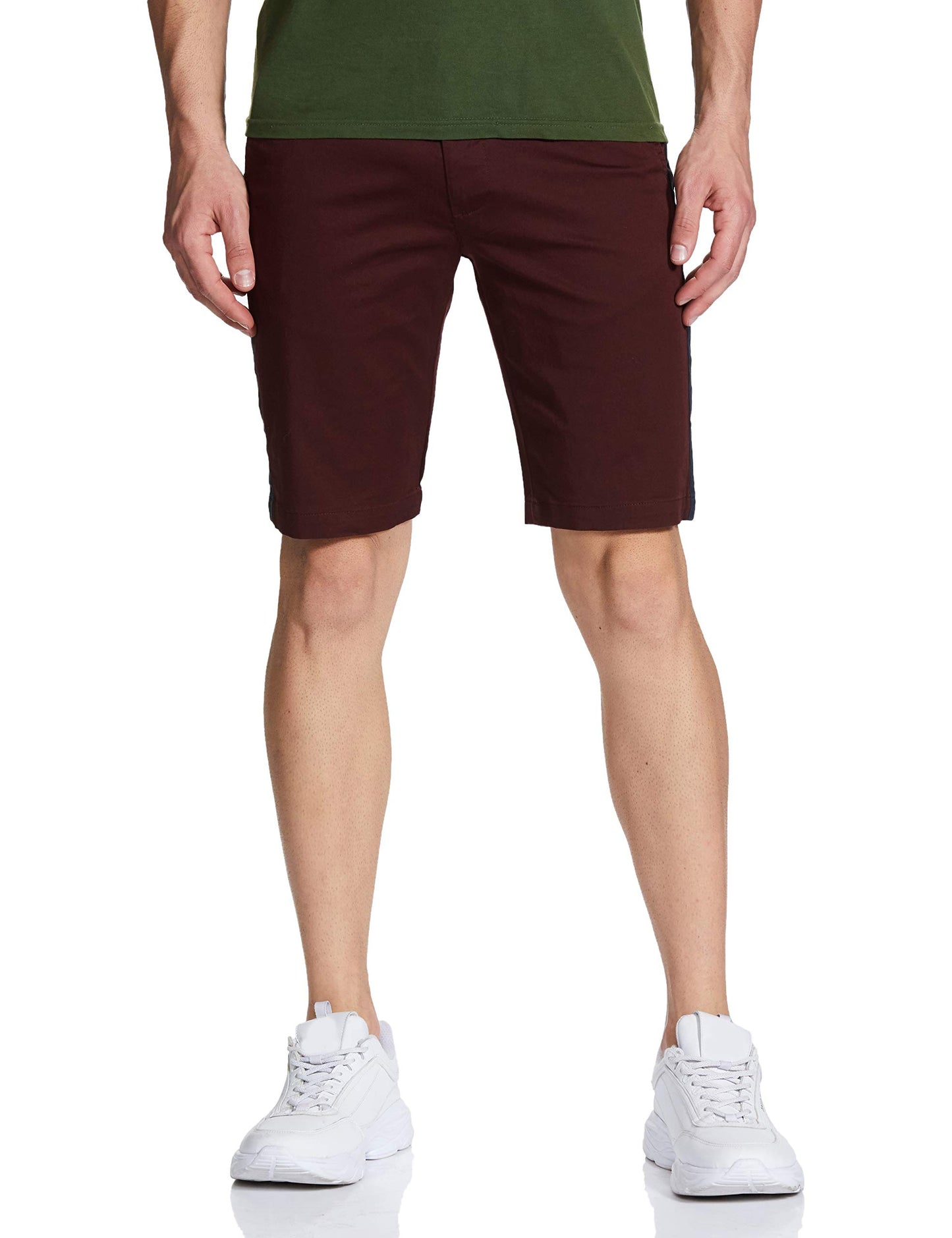 The Indian Garage Co Men Slim Fit Solid Mid-Rise Chino Shorts Burgundy