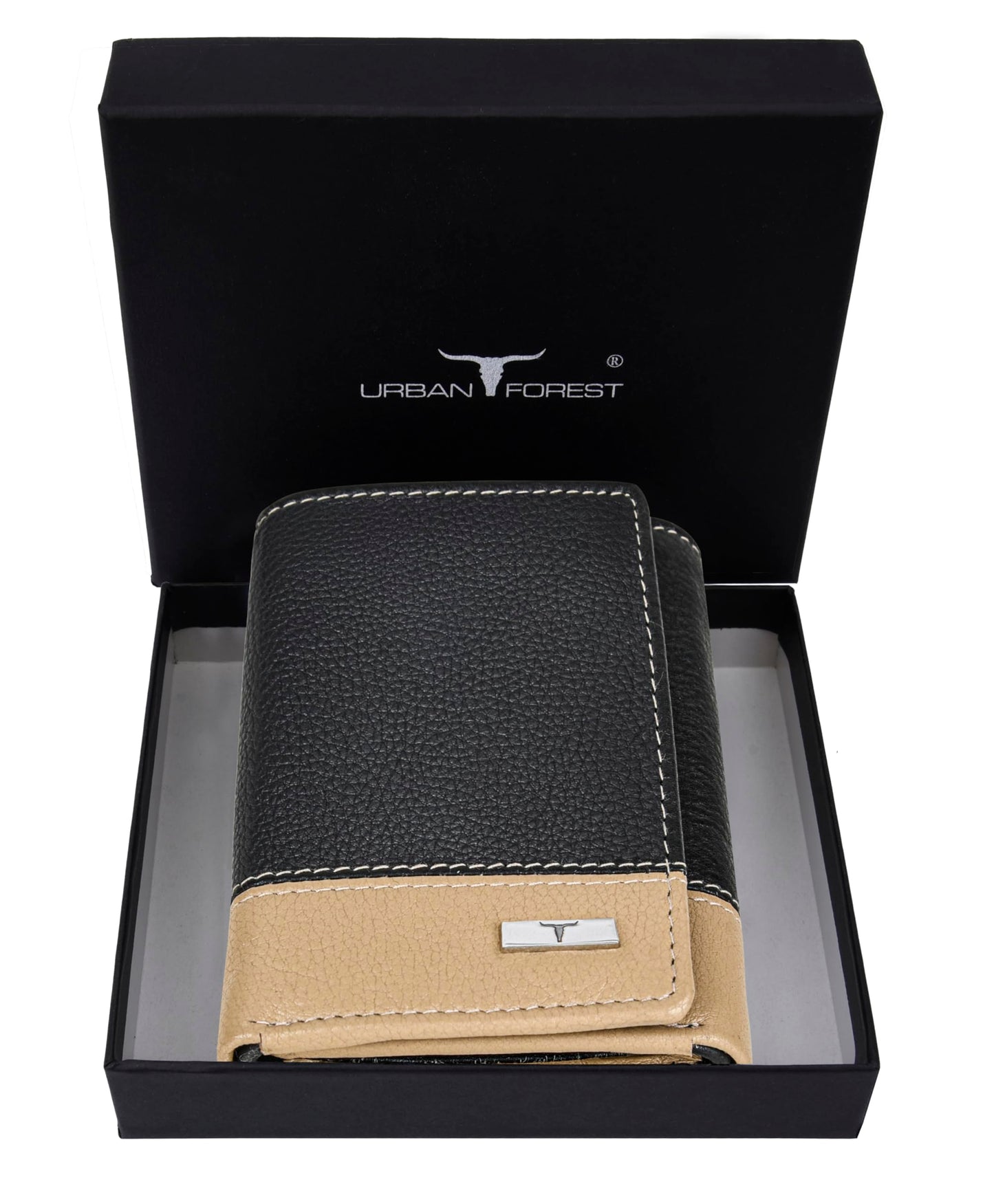 URBAN FOREST Travis Black/Beige Leather Wallet for Men