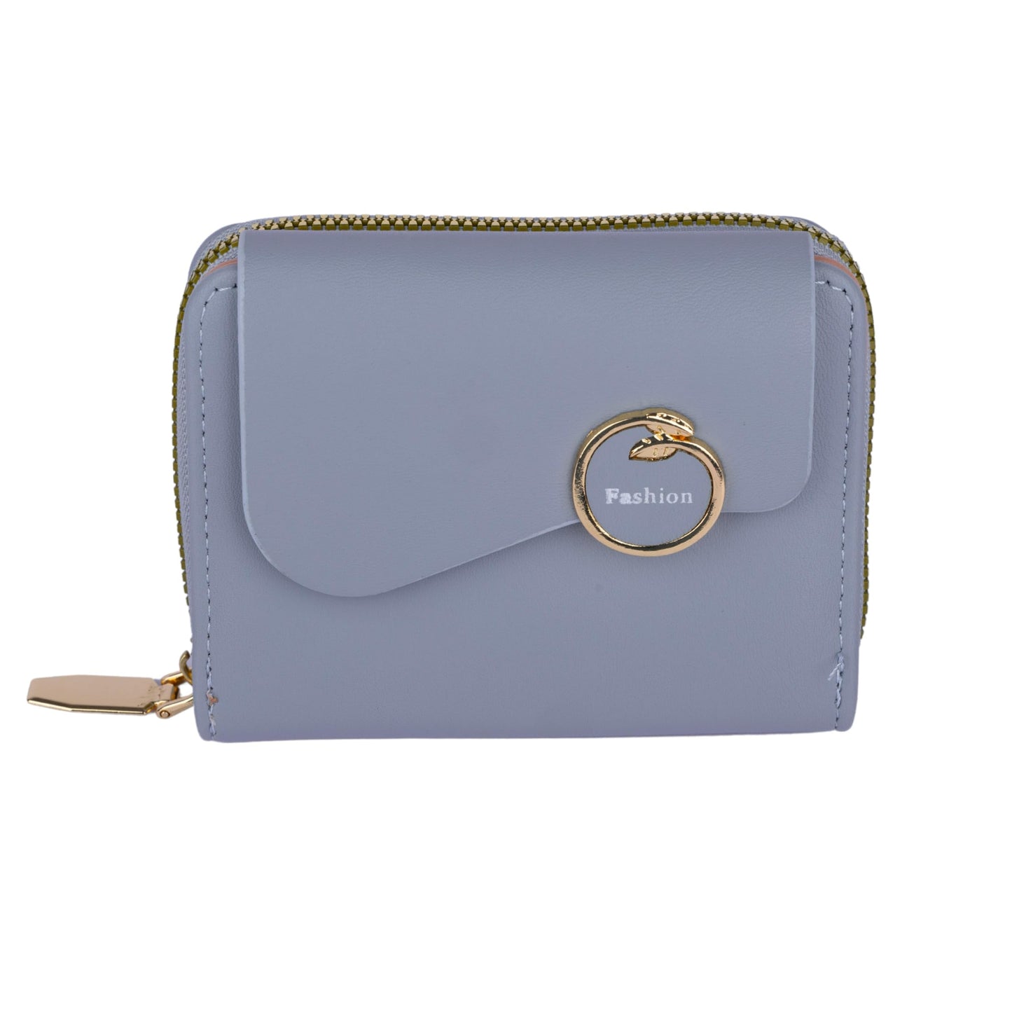 PRANIJ Small Leather Bifold Wallet for Women Fashion Compact Slim Credit Card Holder with Zipper Coin Pocket, Mini Clutch Purse for Girls (Pale Blue)