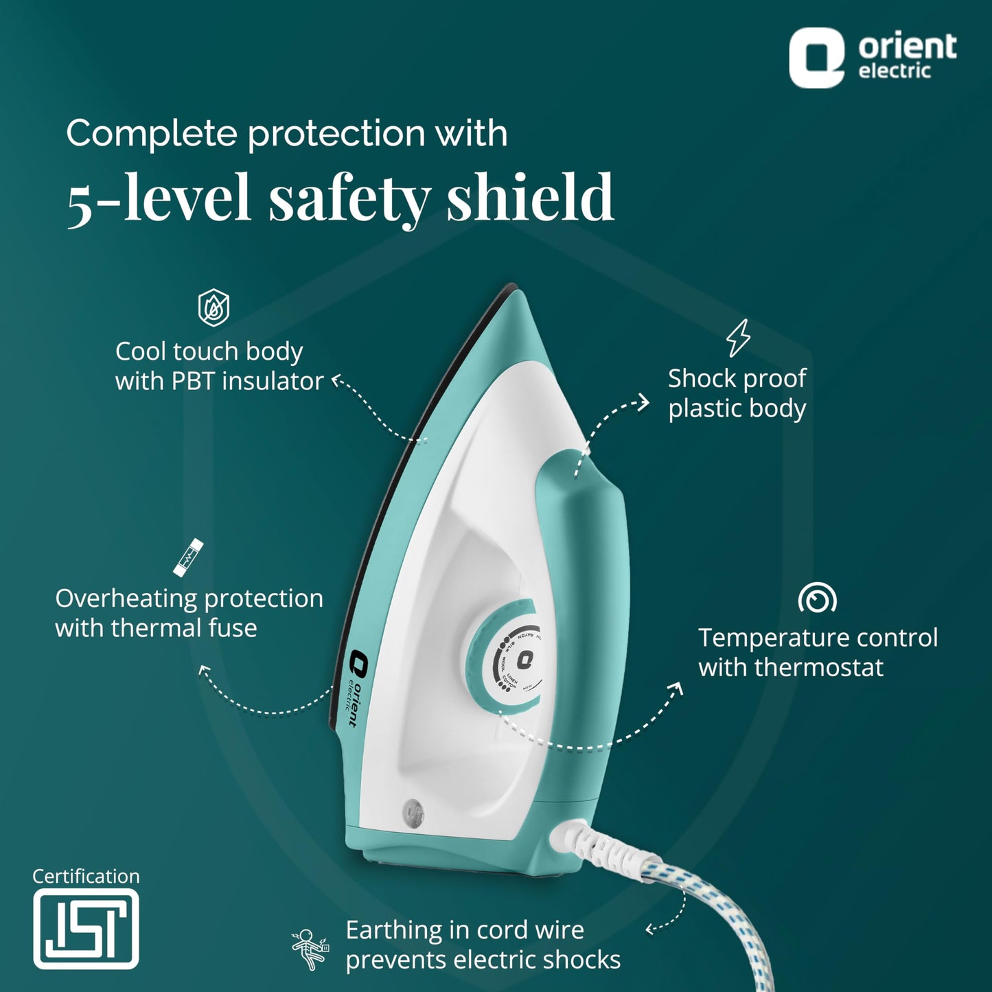 Orient Electric Fabrijoy 1000 Watt Dry Iron for clothes with Weilburger Non Stick Soleplate coating | 5 level safety| 2 Years Replacement Warranty by Orient