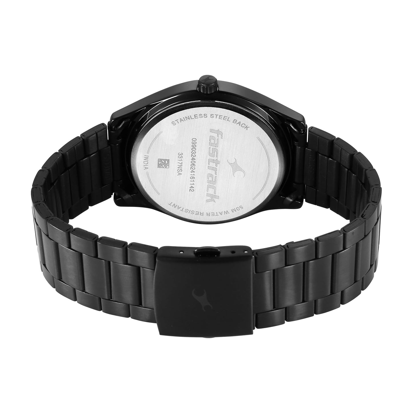 Fastrack Stunners Quartz Analog Black Dial Black Metal Strap Watch for Guys
