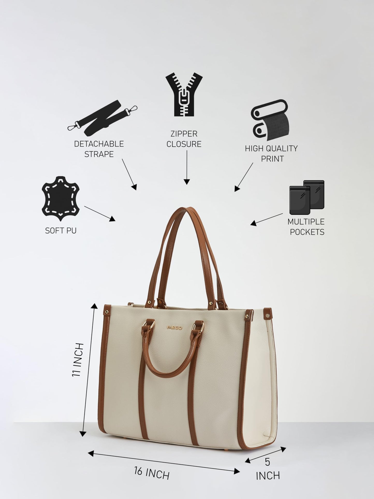 Fargo Iconic Tote Bag for Women | Vegan Leather Handbag with 15-Inch Laptop Compartment, Smooth Zip, Luxury Look | Stylish Office, College & Travel Tote | Made in India