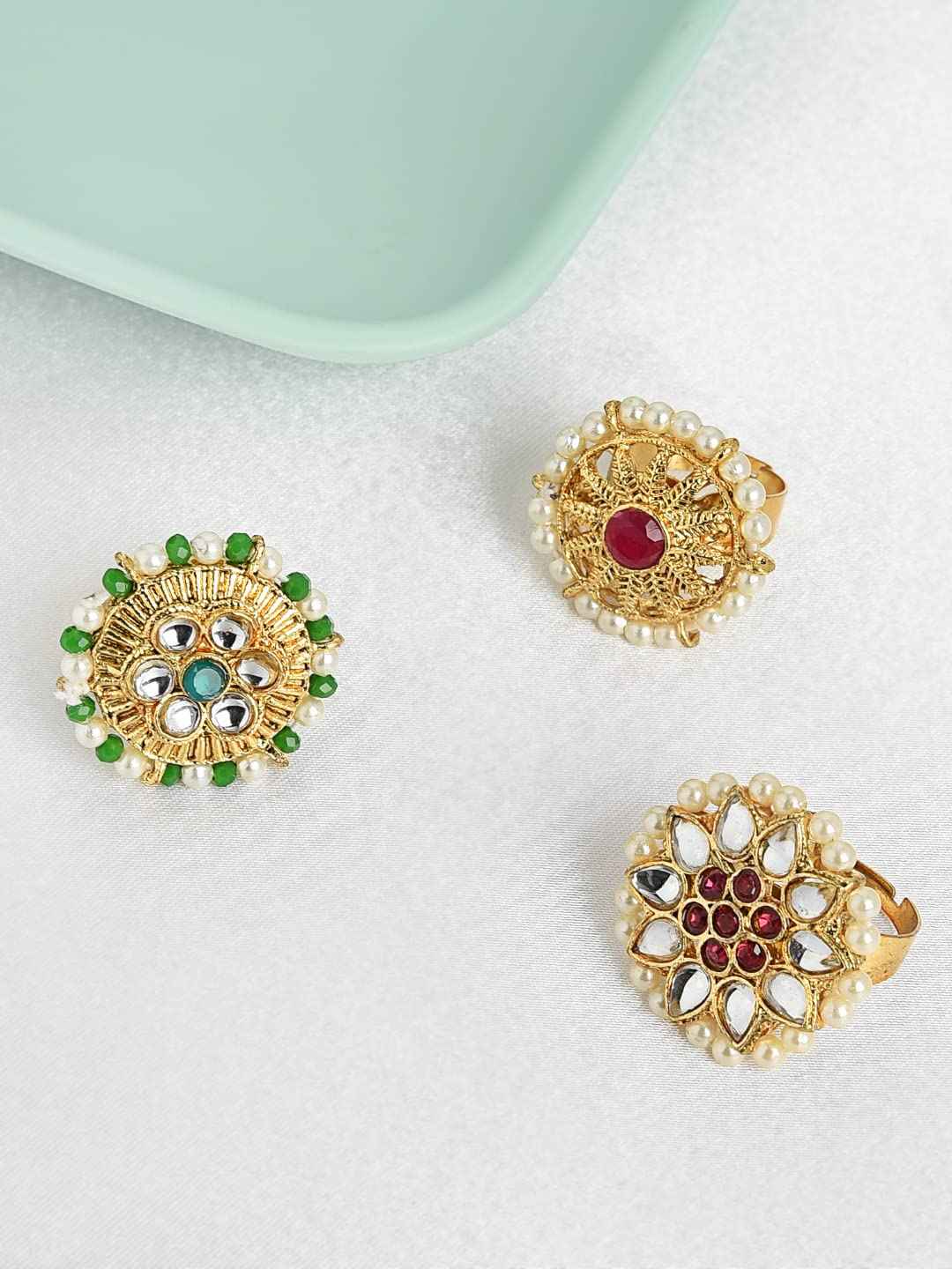 ZAVERI PEARLS Combo Of 3 Traditional Adjustable Finger Ring For Women-ZPFK8732