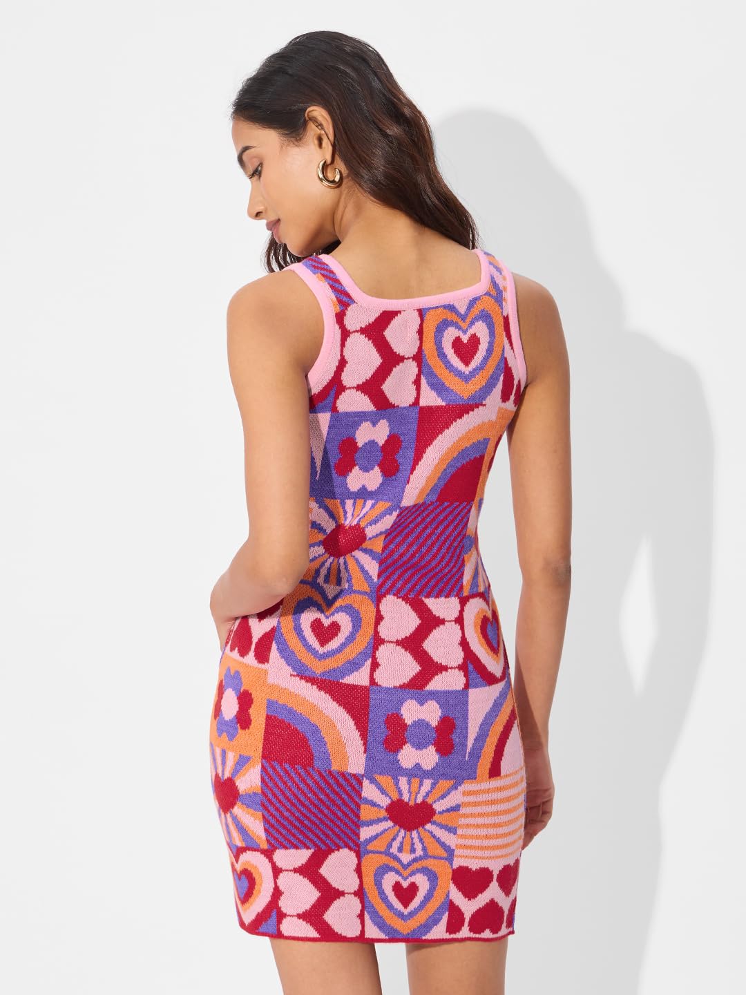 The Souled Store Jacquard Knit Dress: Heart Maze Women and Girls Sleeveless Acrylic Knit Dress