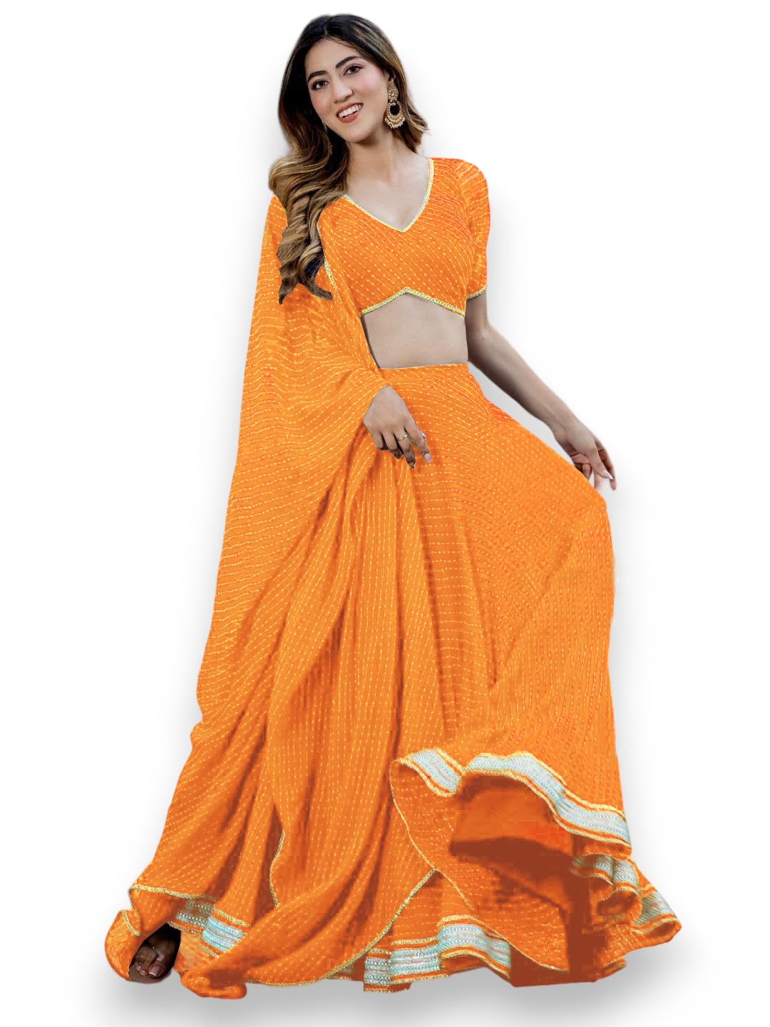 Zeel Clothing Womens Georgette Lehenga Choli Semi-Stitched Yellow Free Size