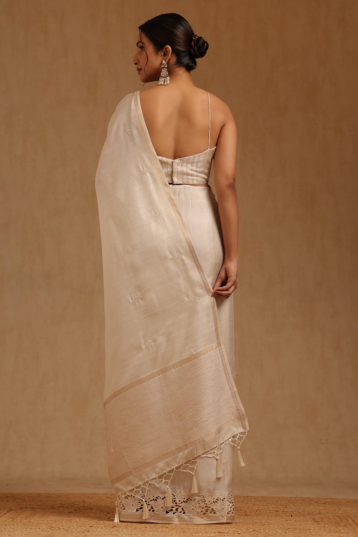 Soch Womens Cream Tussar Hand Embroidered Saree