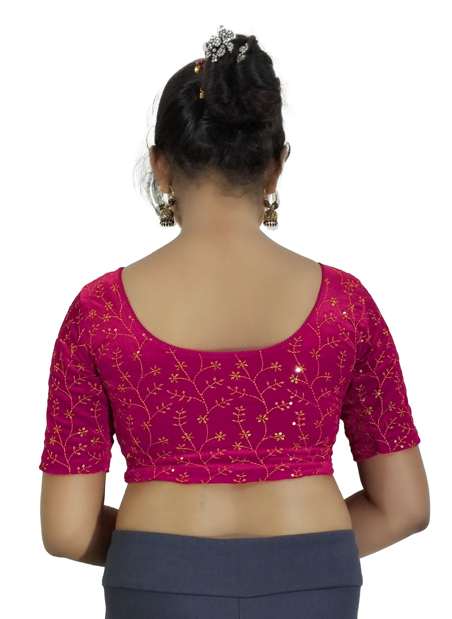 PU Fashion Embroided Readymade Streatchable Stylish Blouse, Spandex Half Sleeve For Women's Pink Size 36"