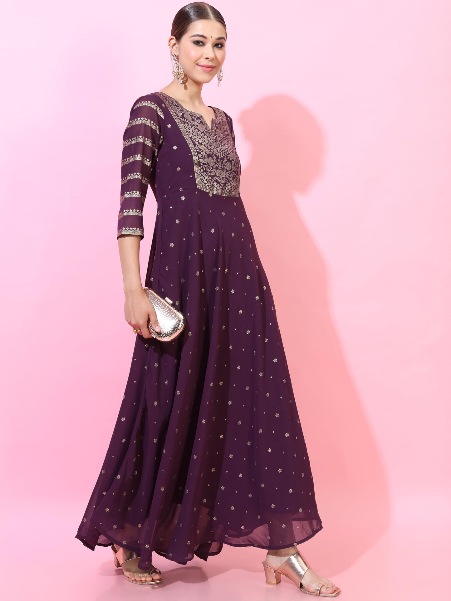 Vishudh Women's Polyester Maxi Dress (VNDS000221_Purple