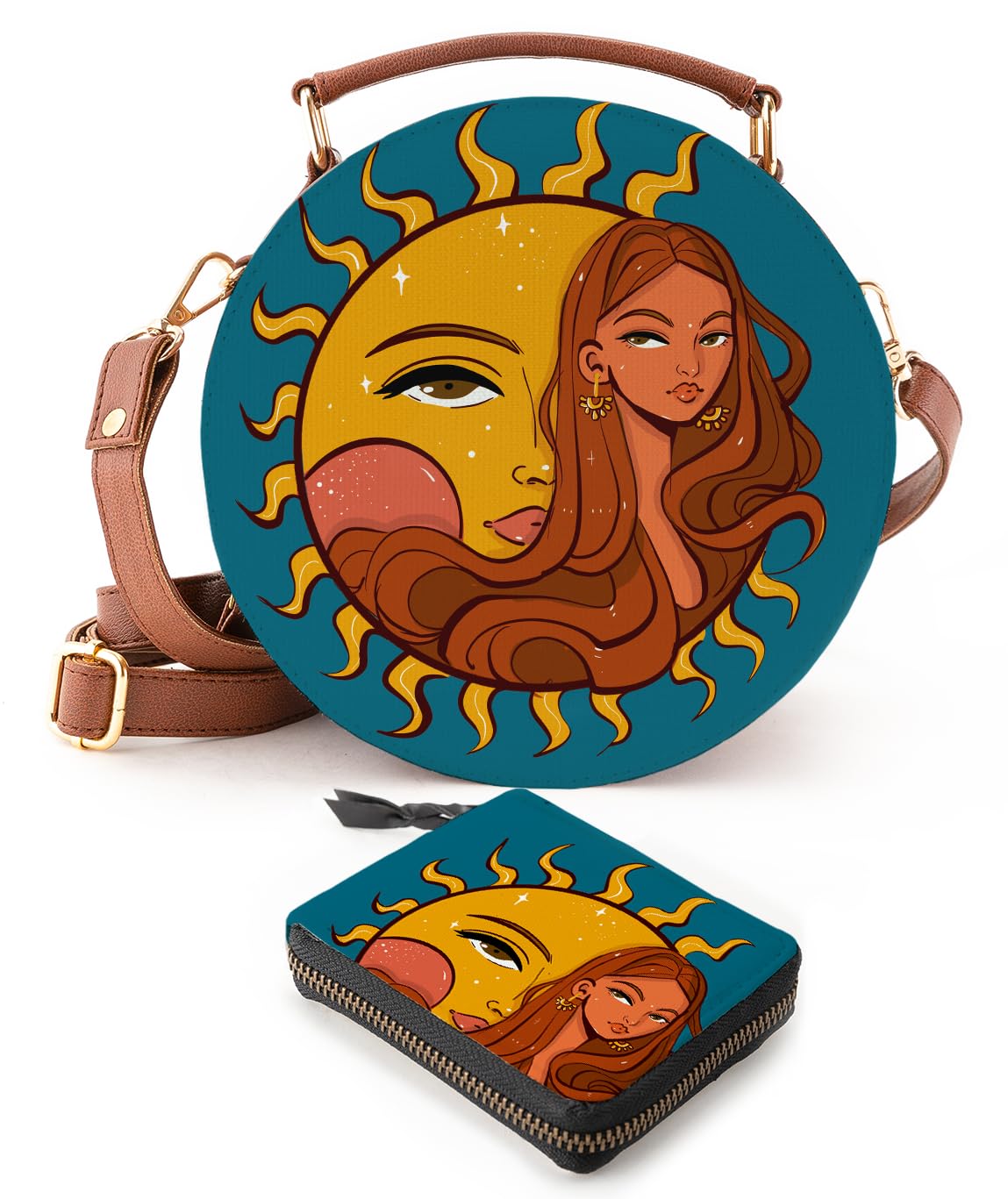 Kalankit Round Sling Bag and Wallet for Girls | Handmade Vegan Leather Gift Combo | Compact, Trendy, Lightweight | Rakhi Gift for Sister | The Child of Sun