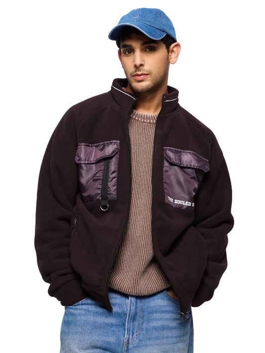 The Souled Store Utility Jacket : Plum Long Sleeve Button Front Jackets for Men and Boys