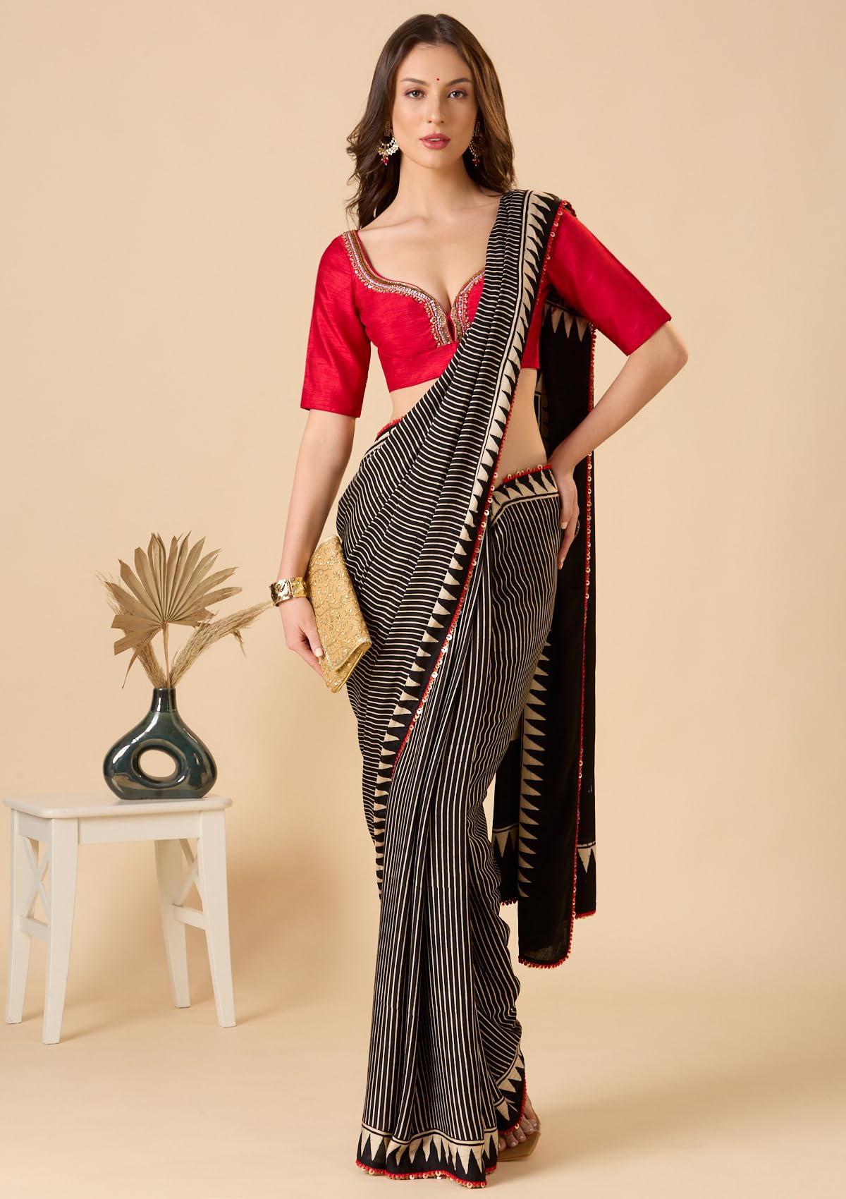 S SALWAR STUDIO Red Raw Silk Sweetheart Neck Bridal Readymade Blouse