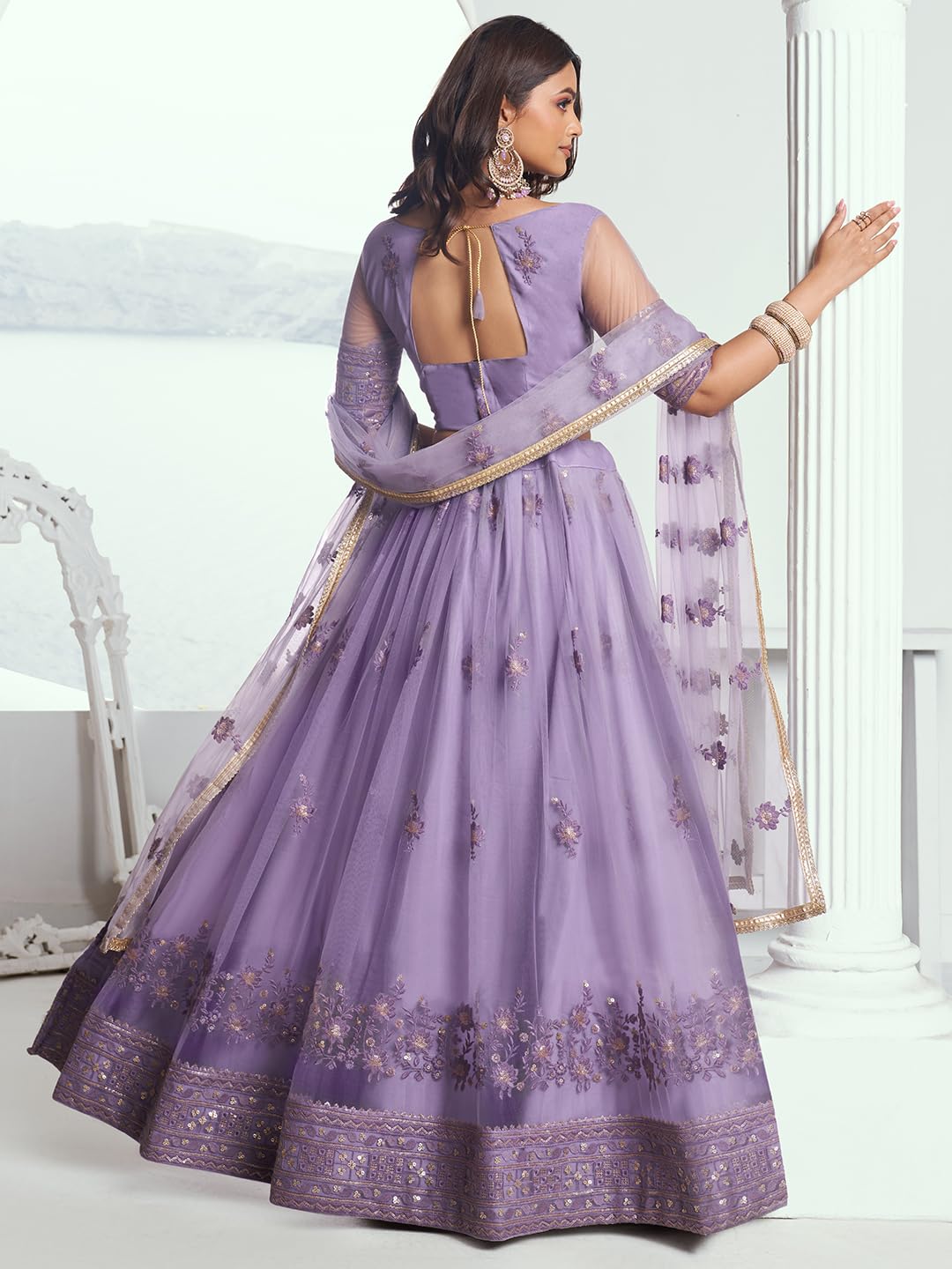 Zeel Clothing Women's Cotton Thread Sequins Work Embroidery Soft Net Readymade Lehenga Choli Set With Dupatta (Nfh-2202-Lavender-Women-Lehenga-Choli-Latest; Free Size)