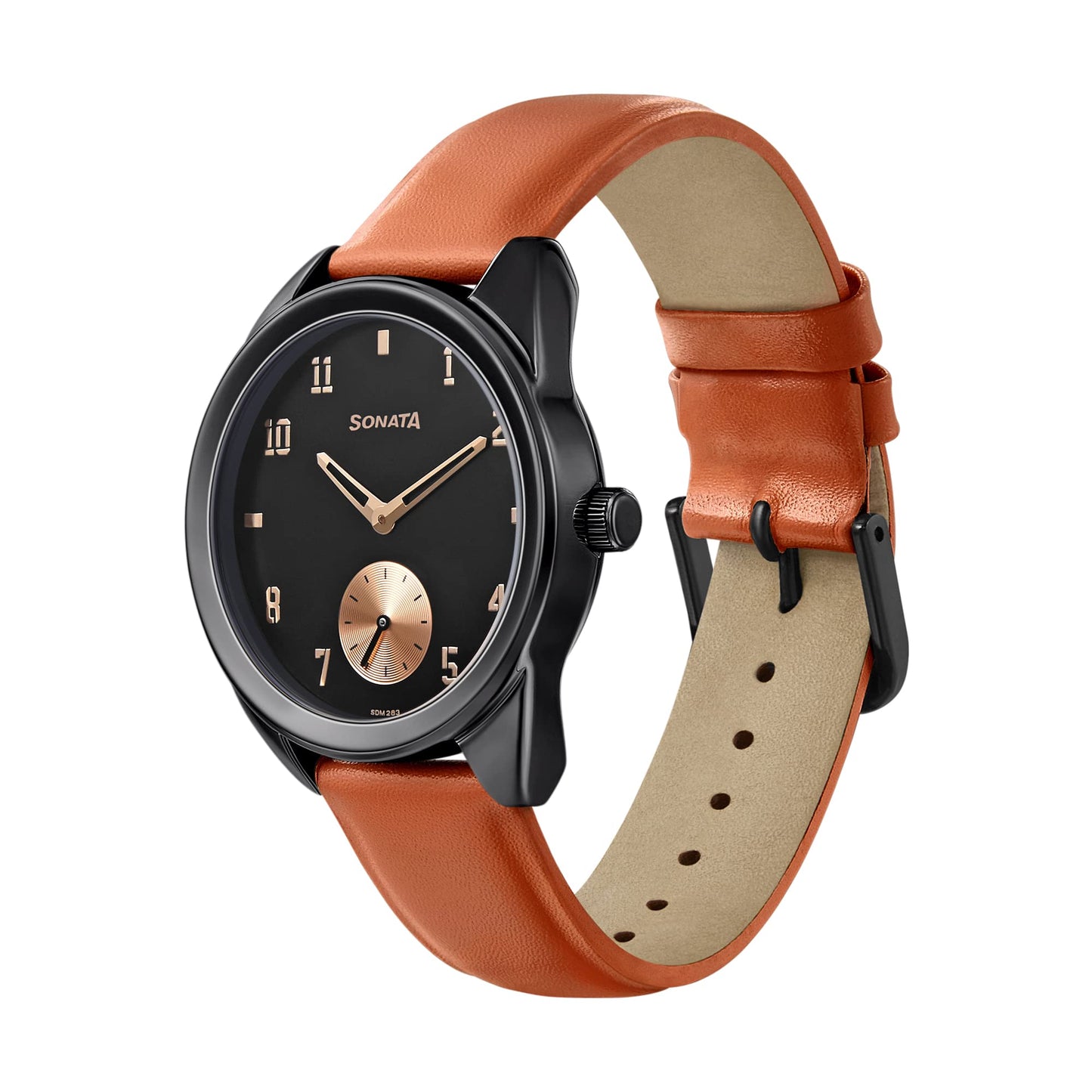 Sonata Women of Steel Black Dial Leather Strap Analog Watch for Women-8182NL01