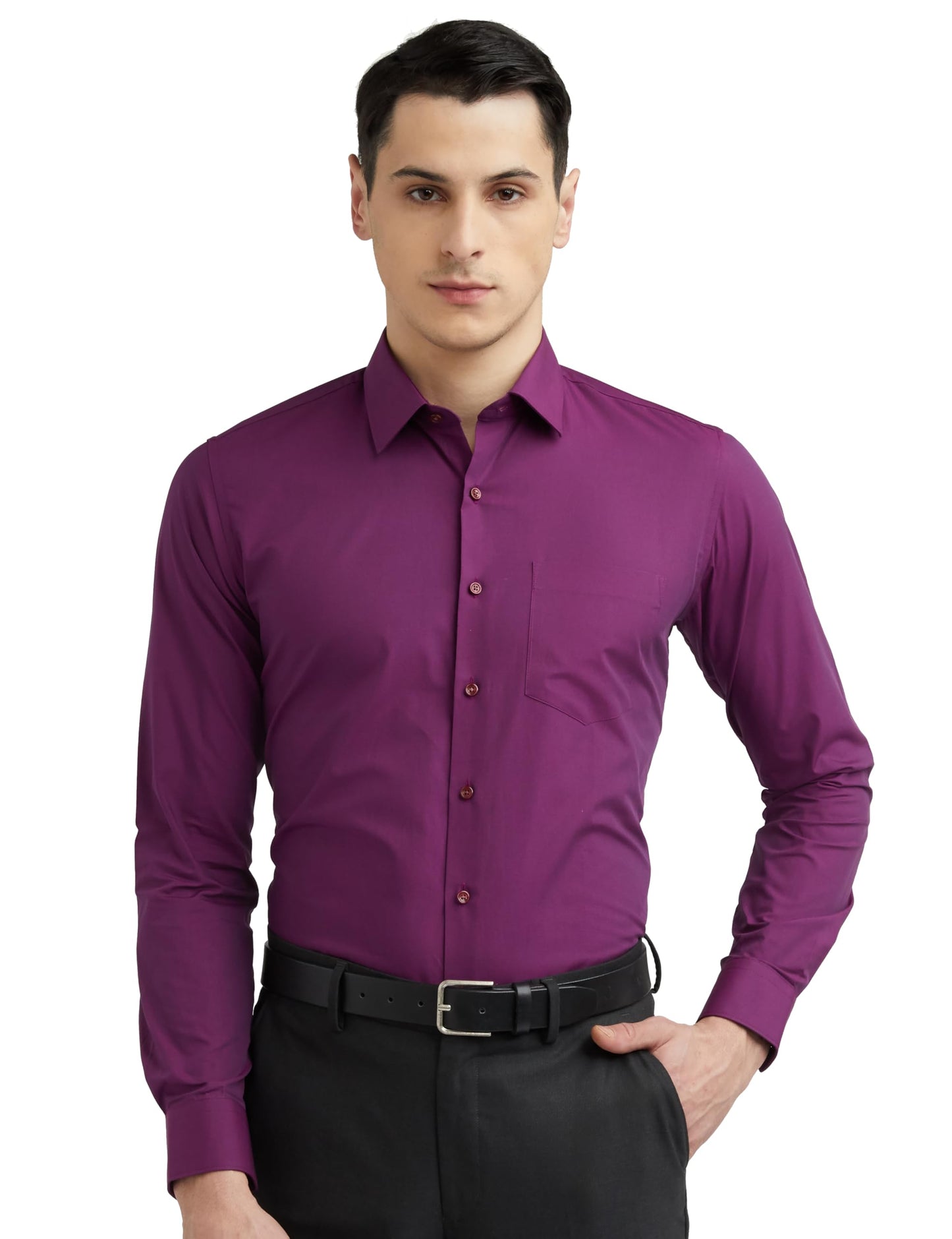 Van Heusen Men's Cotton Solid Slim Fit Formal Shirt (Vhsfrslbp58028_Wine 42)