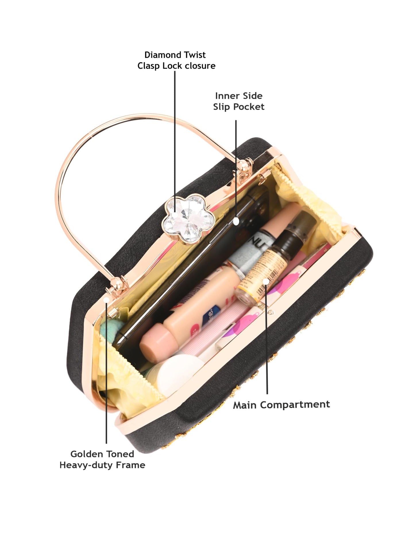 TOOBA Handicraft Beautiful Bling Box Clutch Bag Purse for Bridal, Wedding Bag for Women & Girls Black