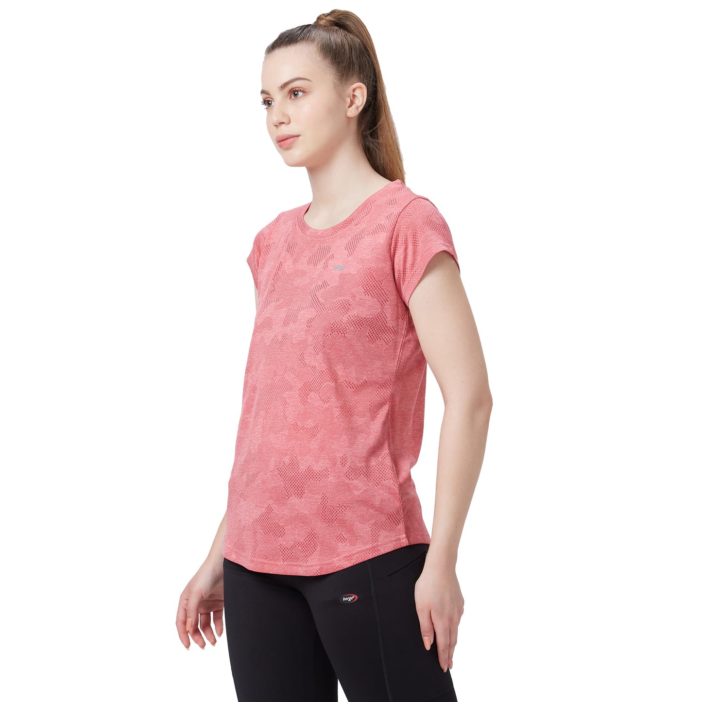 berge' Ladies Polyester Dry Fit Western Shirts & T-Shirt For Women, Quick Drying & Breathable Fabric, Gym Wear Tees & Workout Tops (Onion Colour, Slim Fit)