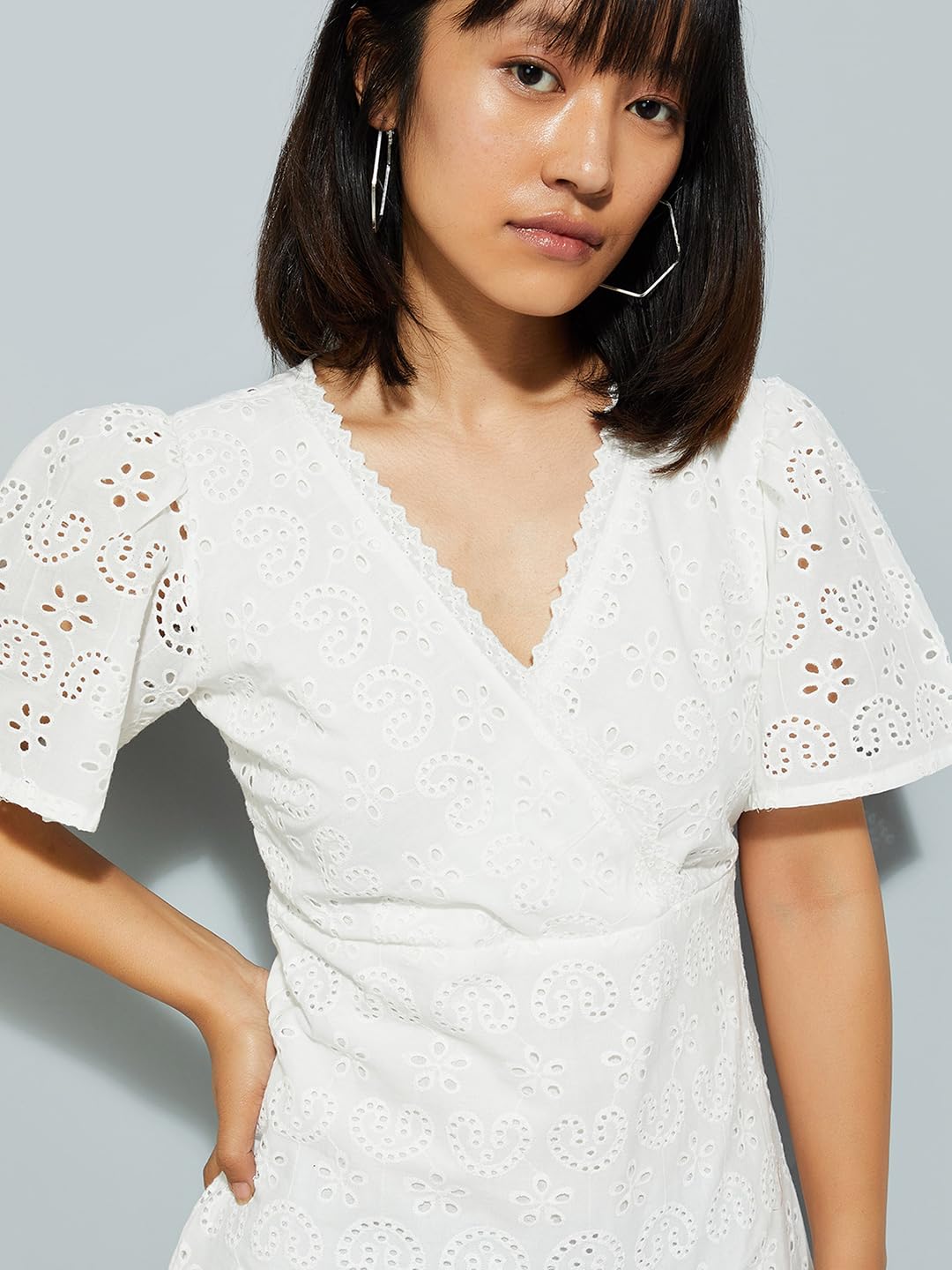 Max URB_N Women Schiffli Tiered Dress (Ivory_XL)