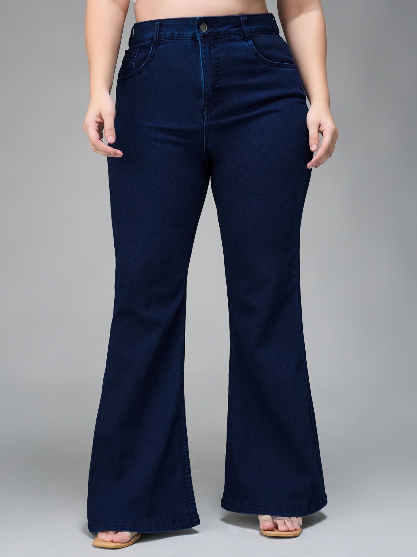 Miss Chase A+ Women's Wide Leg High Rise Regular-Length Stretchable Denim Jeans (APSS23DEN12-53-887-36, Kyanite Blue, 36)