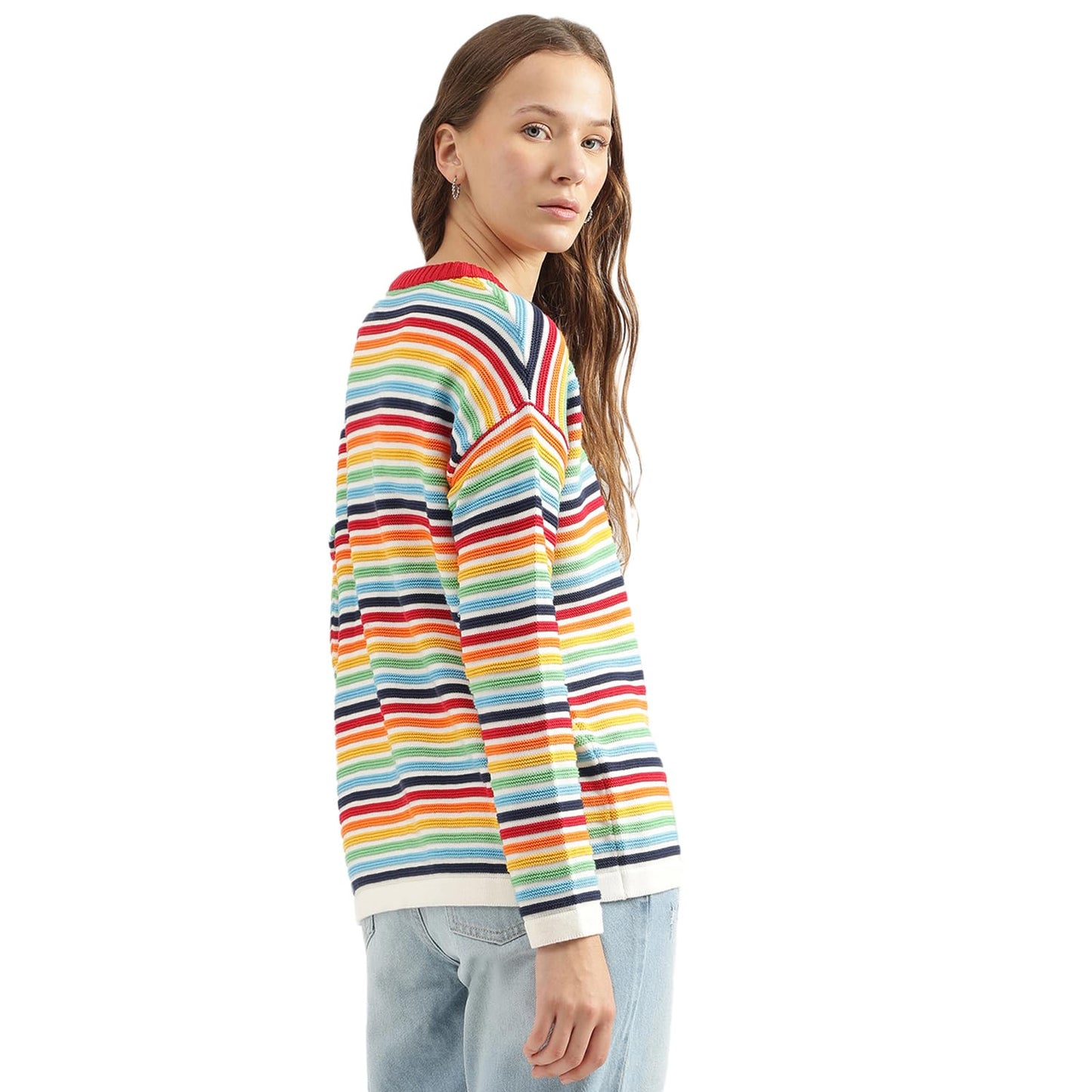 UNITED COLORS OF BENETTON Round Neck Striped Sweater (Size: L)-24A1TRIKW601I901 Multicolour