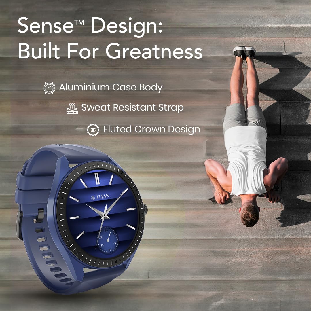 Titan Crest 2.0 Smart Watch for Man & Women, 1.43" AMOLED Display, Silicone Strap, BT Calling, Tailored Activity Tracker, 100+ Sports Modes, Fast Charging, Smart Watches for Women Latest & Men (Blue)