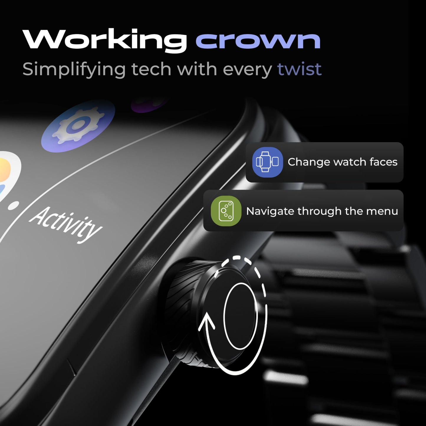 GOBOULT Trail Smart Watch 2.01'' 3D Curved HD Display, BT Calling, Working Crown, 190+Watchfaces, 500 Nits Brightness, AI Voice Assistant, SpO2 Monitoring, 120+ Sports Mode (Metal Black)