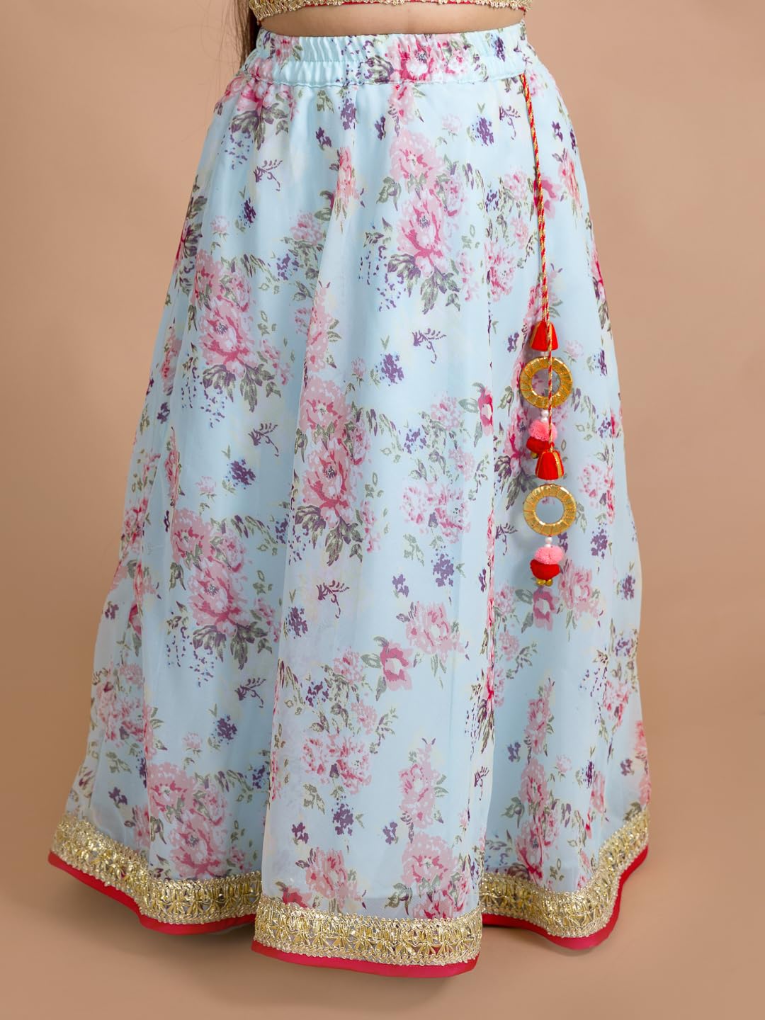 Pspeaches Girls Polyester Red Blue Floral Readymade Lehenga Choli Set (Red-7-8Y), 7-8 Years