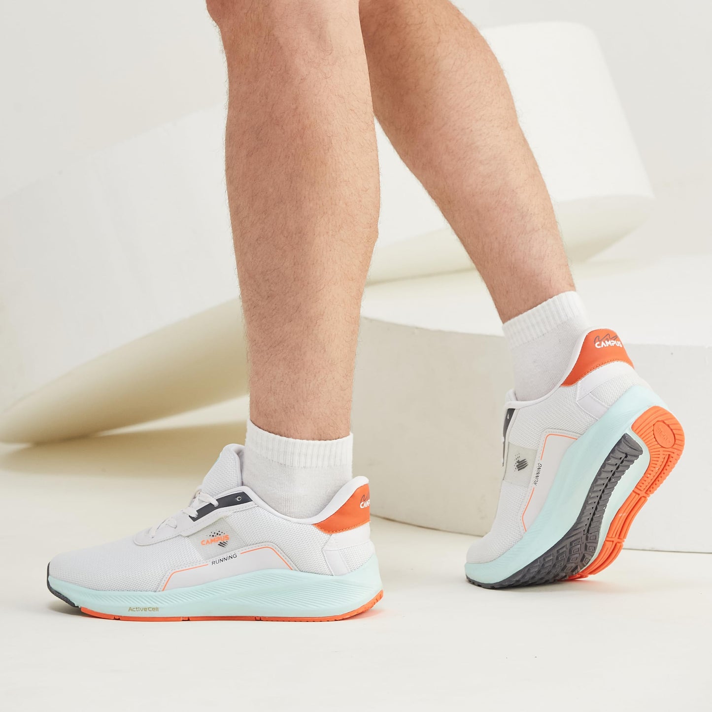 Campus Men's ROLLZ Running Shoes WHT/V.ORG - 8UK/India