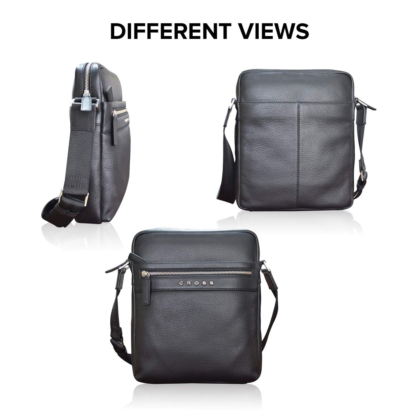 Cross Leather 27 cms Stylish and Trendy Black Messenger Sling Bag for Men and Women Office and Casual Wear(AC021113N-1)