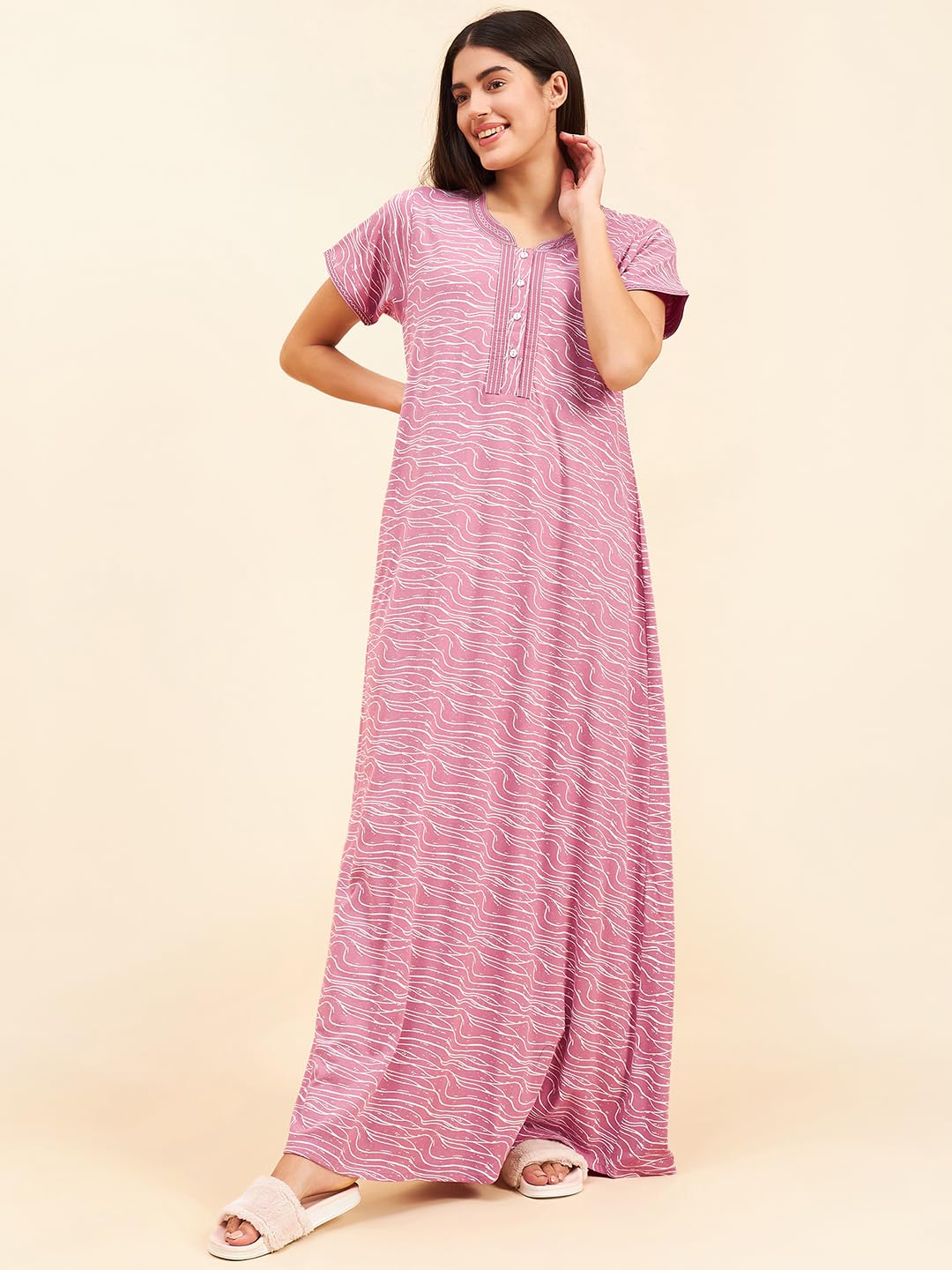 Sweet Dreams Women's Cotton Maxi Casual Nightgown (OCW-3461 Rose XL)